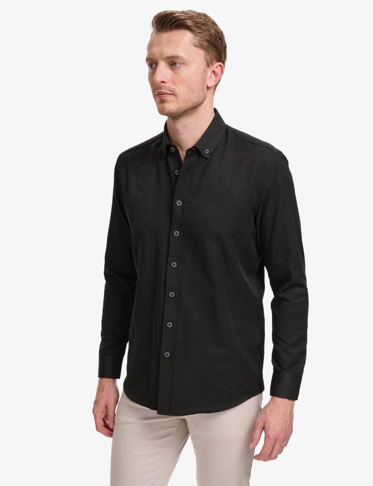 Siyah Oxford Slim Fit Kolay Ütülenebilir Gömlek - 50320902089