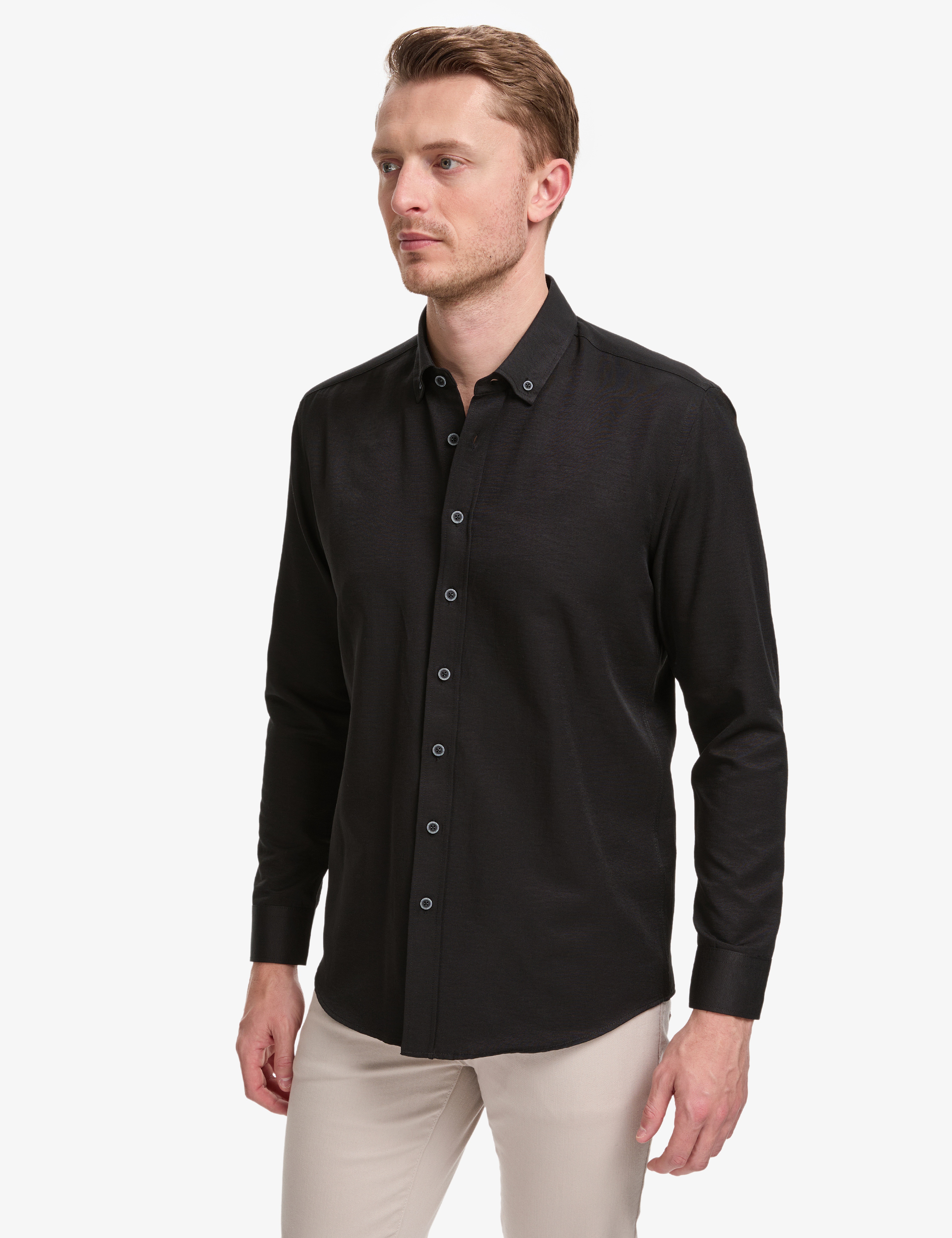 Siyah Oxford Slim Fit Kolay Ütülenebilir Gömlek