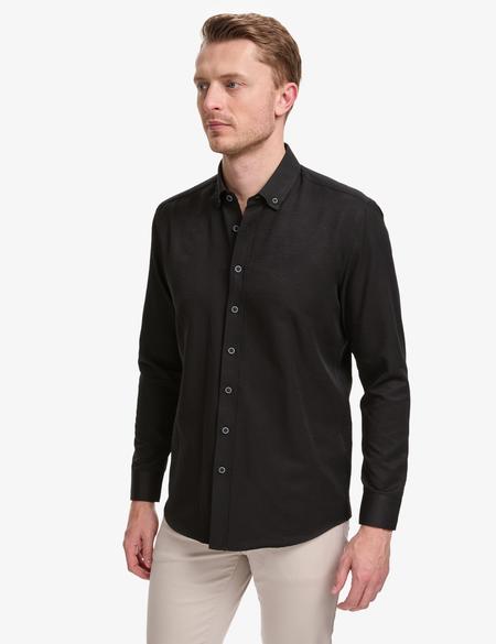 Siyah Oxford Slim Fit Kolay Ütülenebilir Gömlek - 50320902089