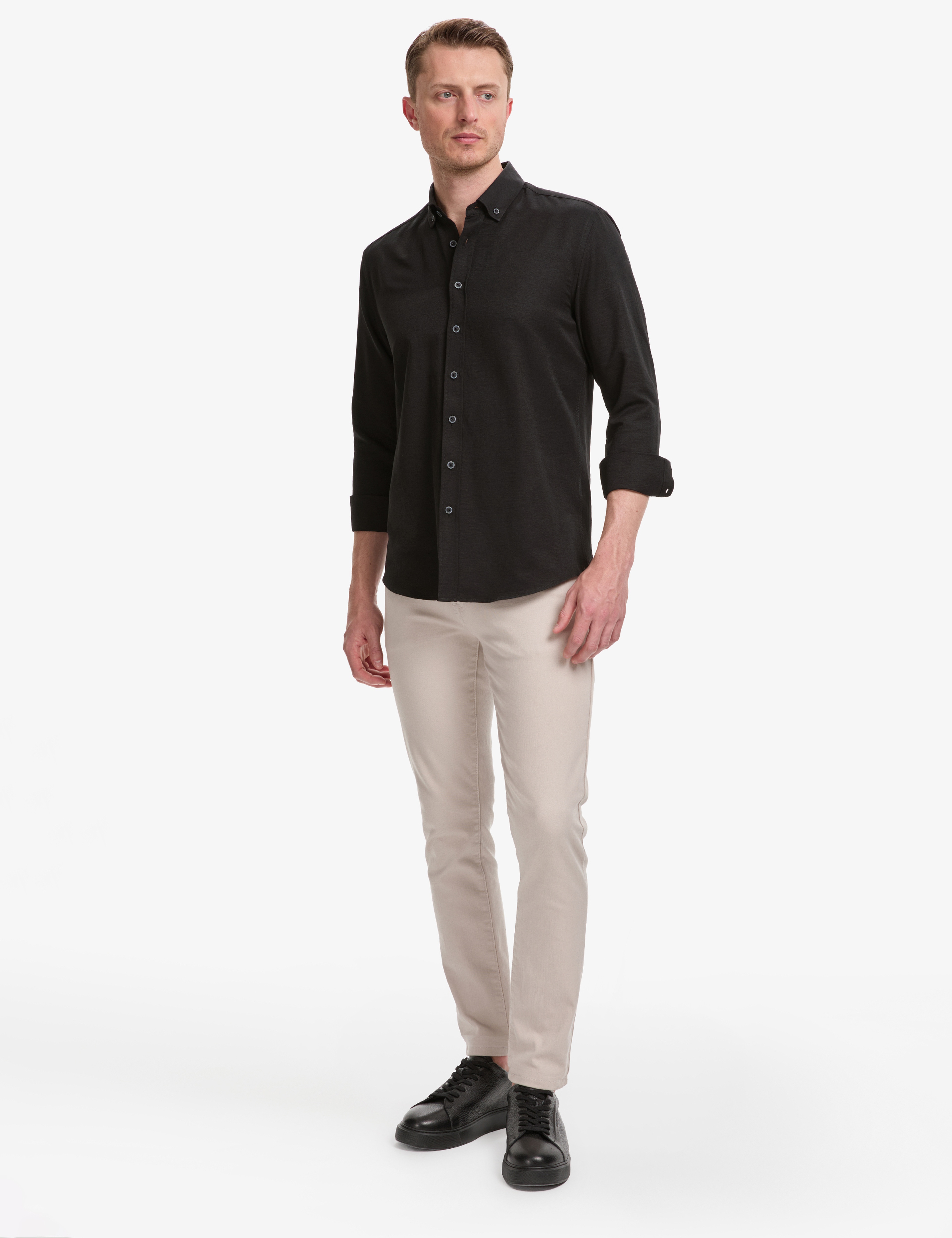 Siyah Oxford Slim Fit Kolay Ütülenebilir Gömlek - Image 4