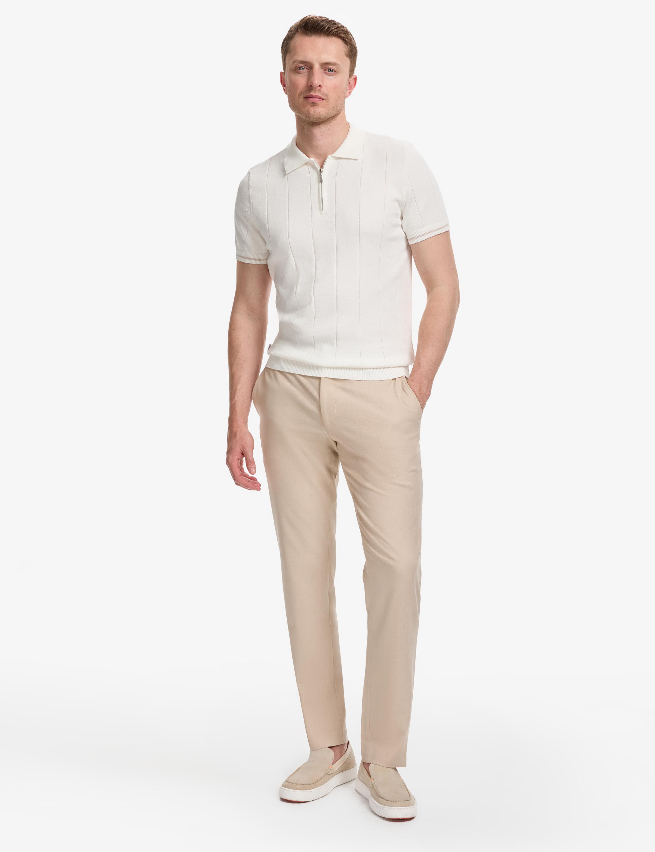 Ekru Slim Fit Polo Yaka Triko Tişört