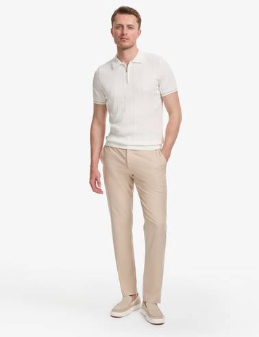 Ekru Slim Fit %100 Pamuk Fermuarlı Polo Yaka Triko Tişört