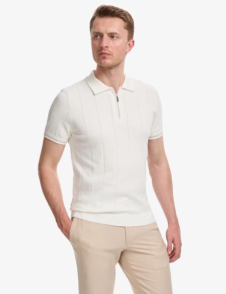 Ekru Slim Fit Polo Yaka Triko Tişört - 50320821008
