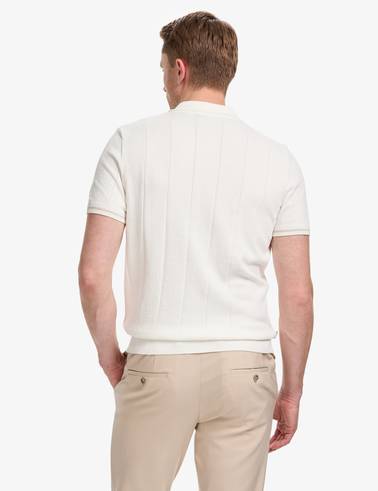 Ekru Slim Fit %100 Pamuk Fermuarlı Polo Yaka Triko Tişört