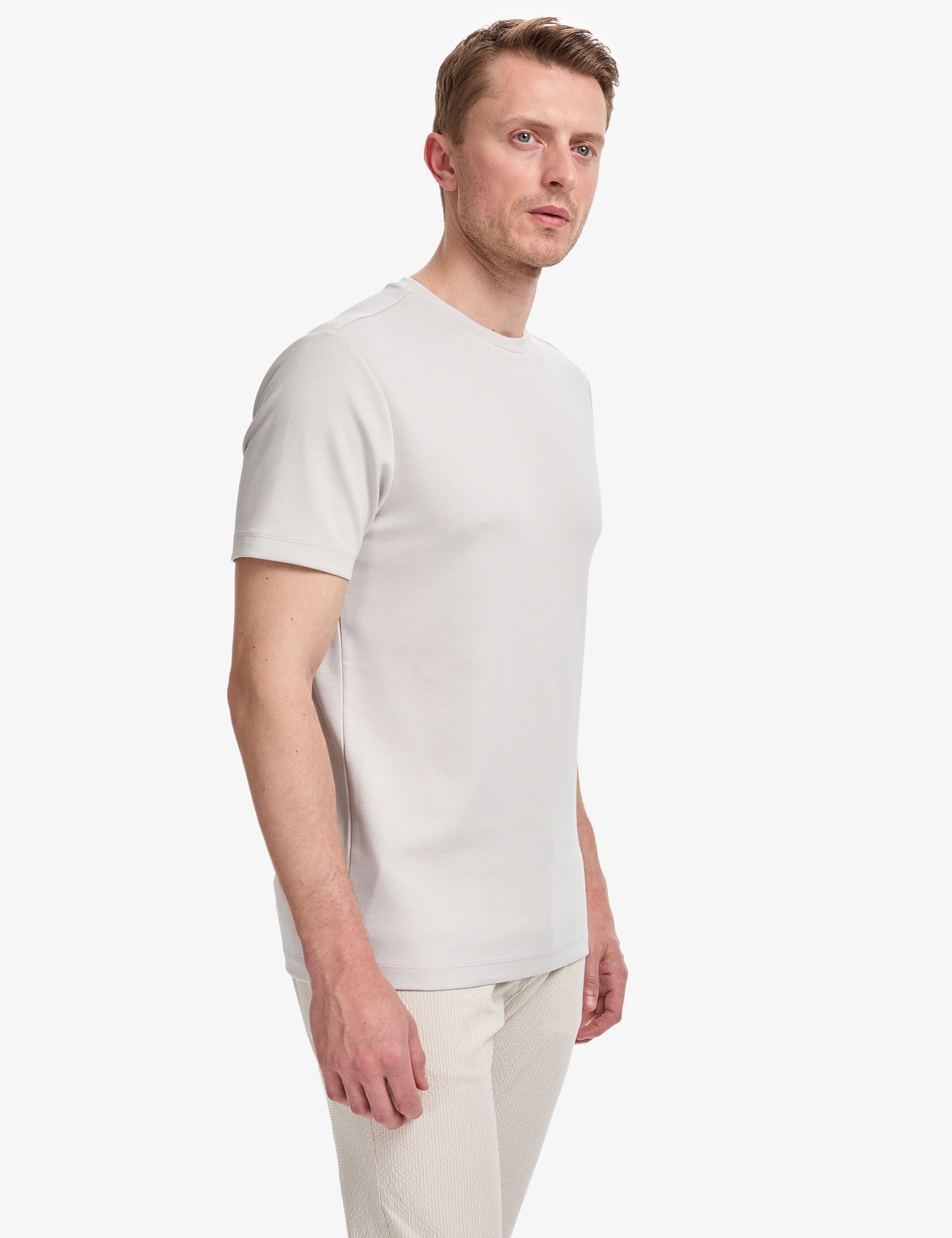 Açık Gri Regular Fit Bisiklet Yaka Basic Tişört