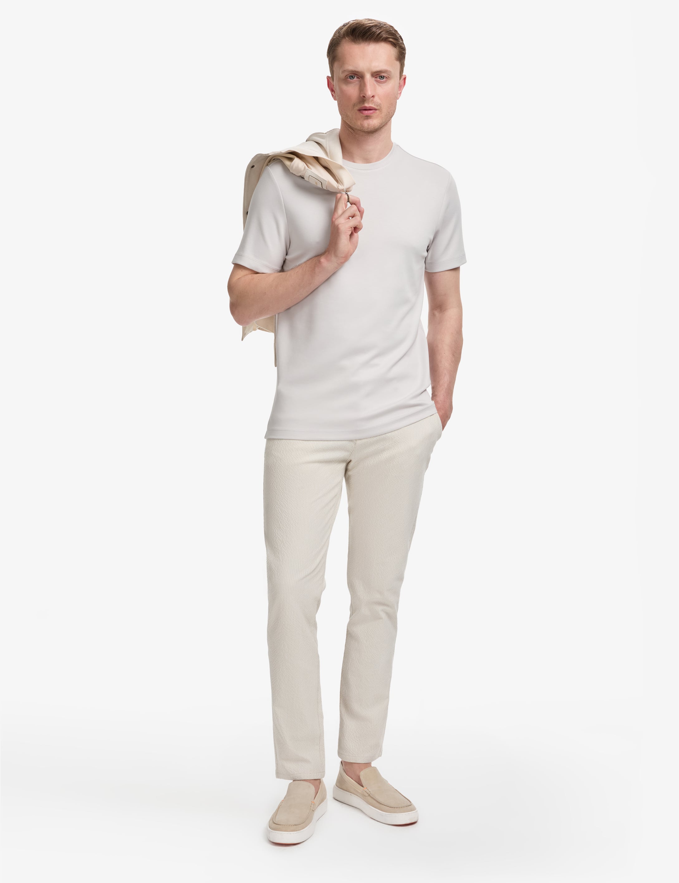 Açık Gri Regular Fit Bisiklet Yaka Basic Tişört - Image 4