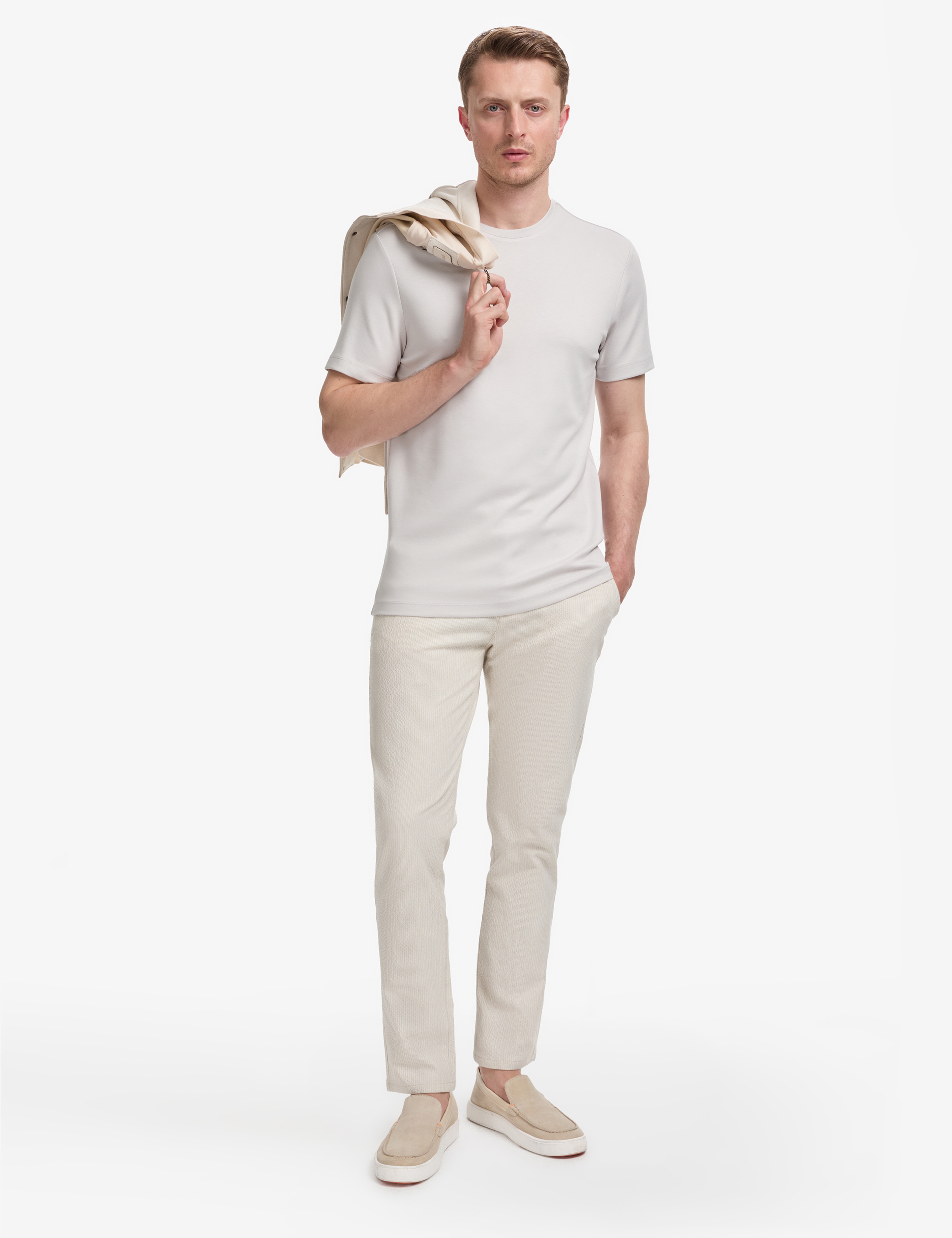 Açık Gri Regular Fit Bisiklet Yaka Basic Tişört