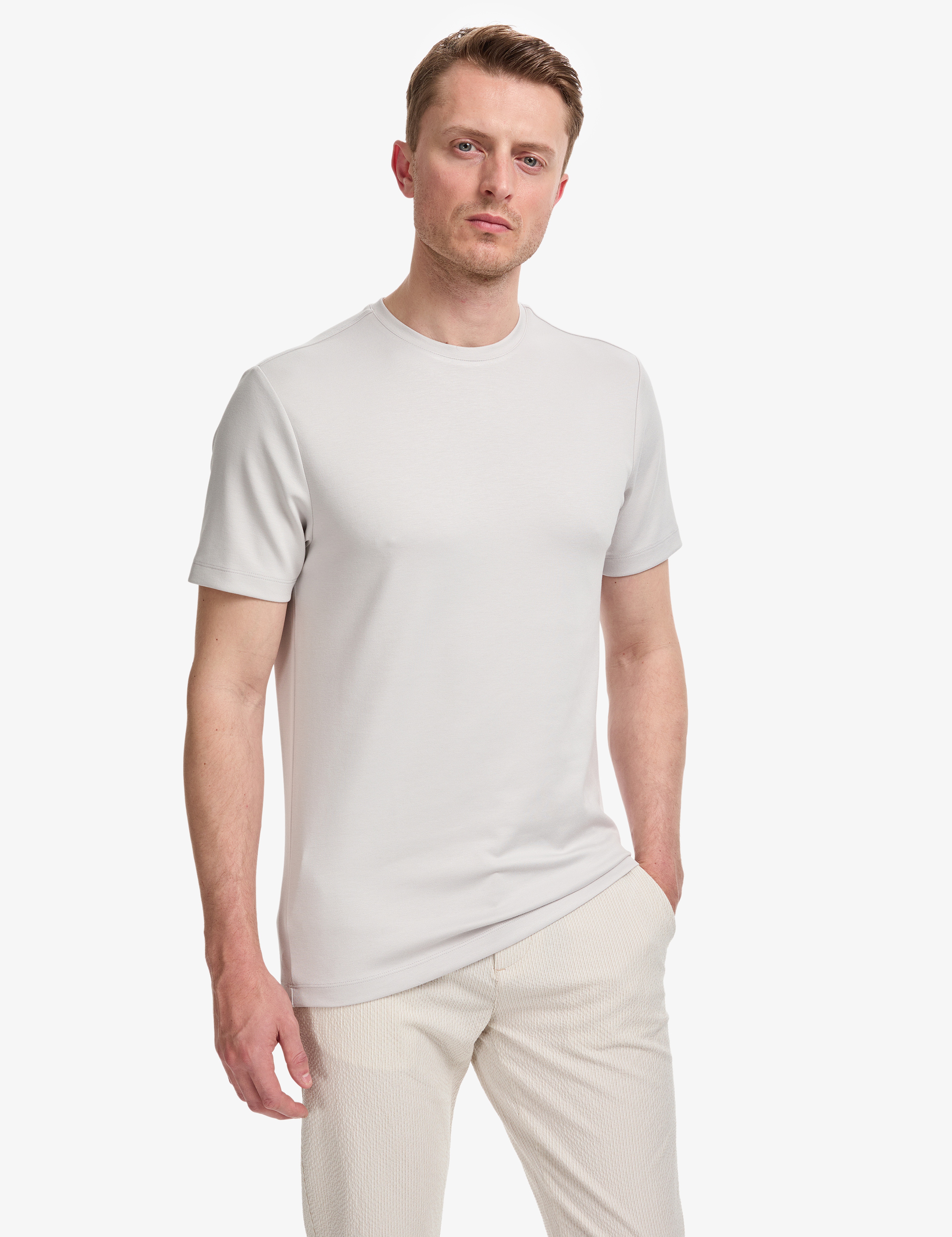 Açık Gri Regular Fit Bisiklet Yaka Basic Tişört