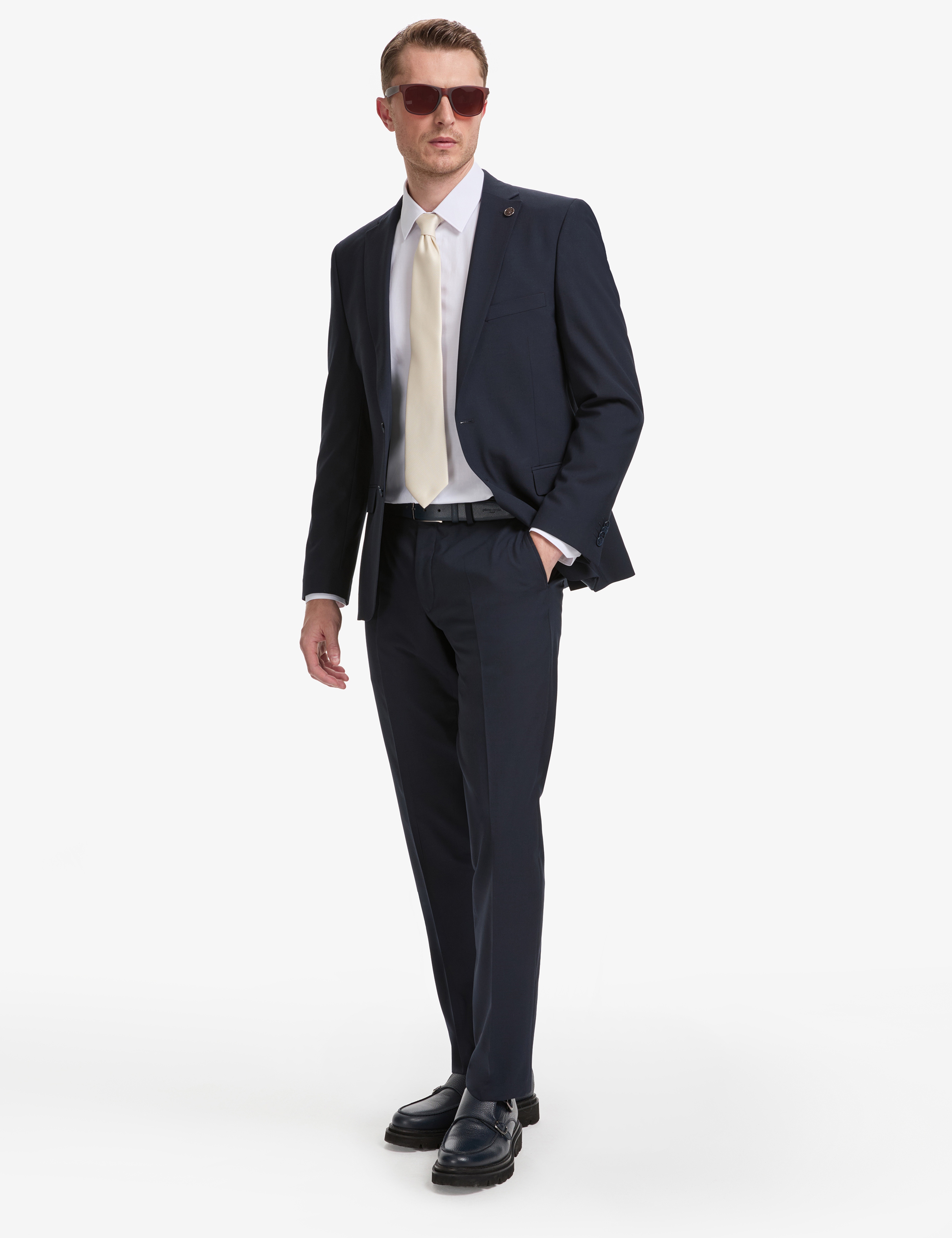 Lacivert Slim Fit Mono Yaka Takım Elbise