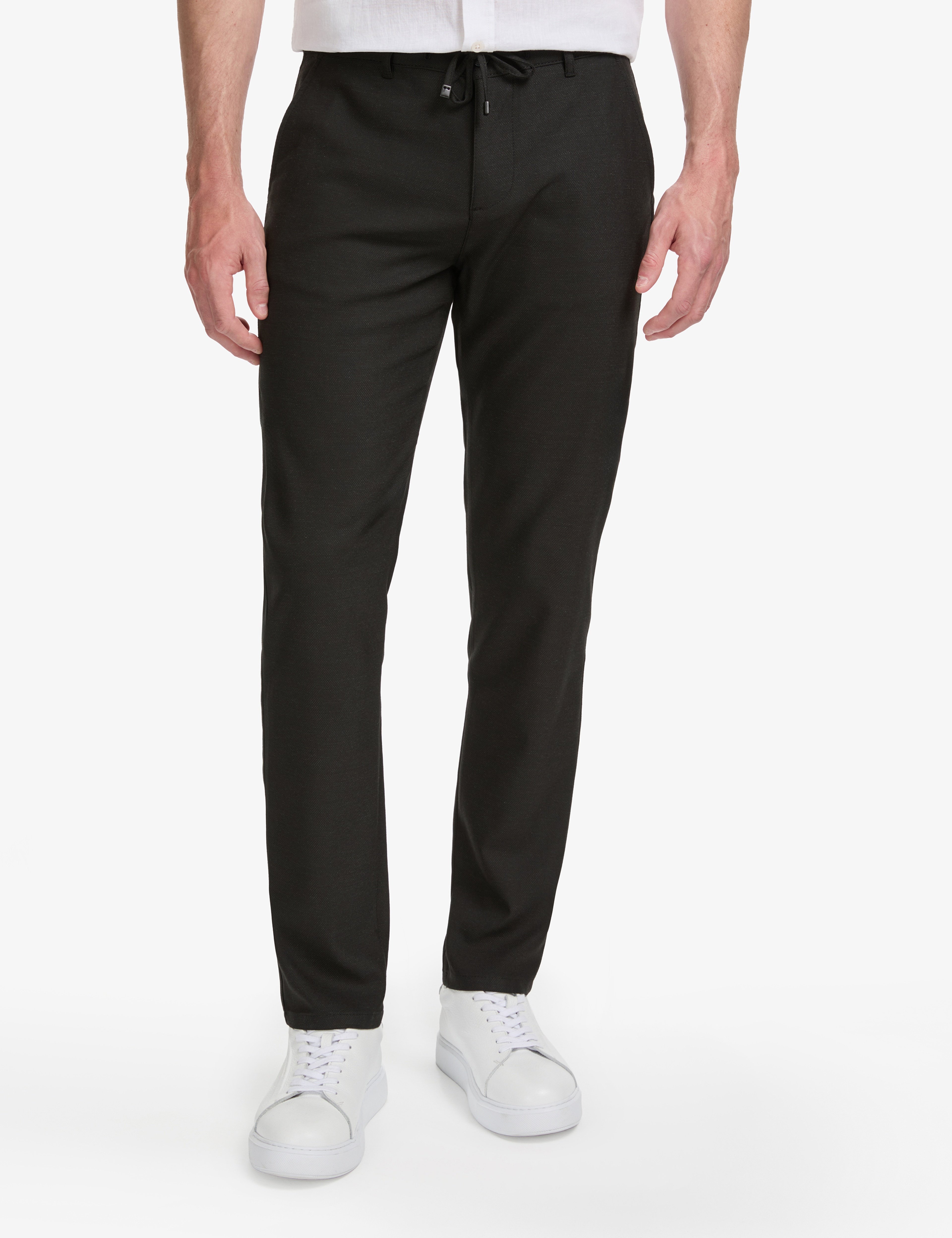 Siyah Slim Fit Beli Kordonlu Kanvas Pantolon - Image 2