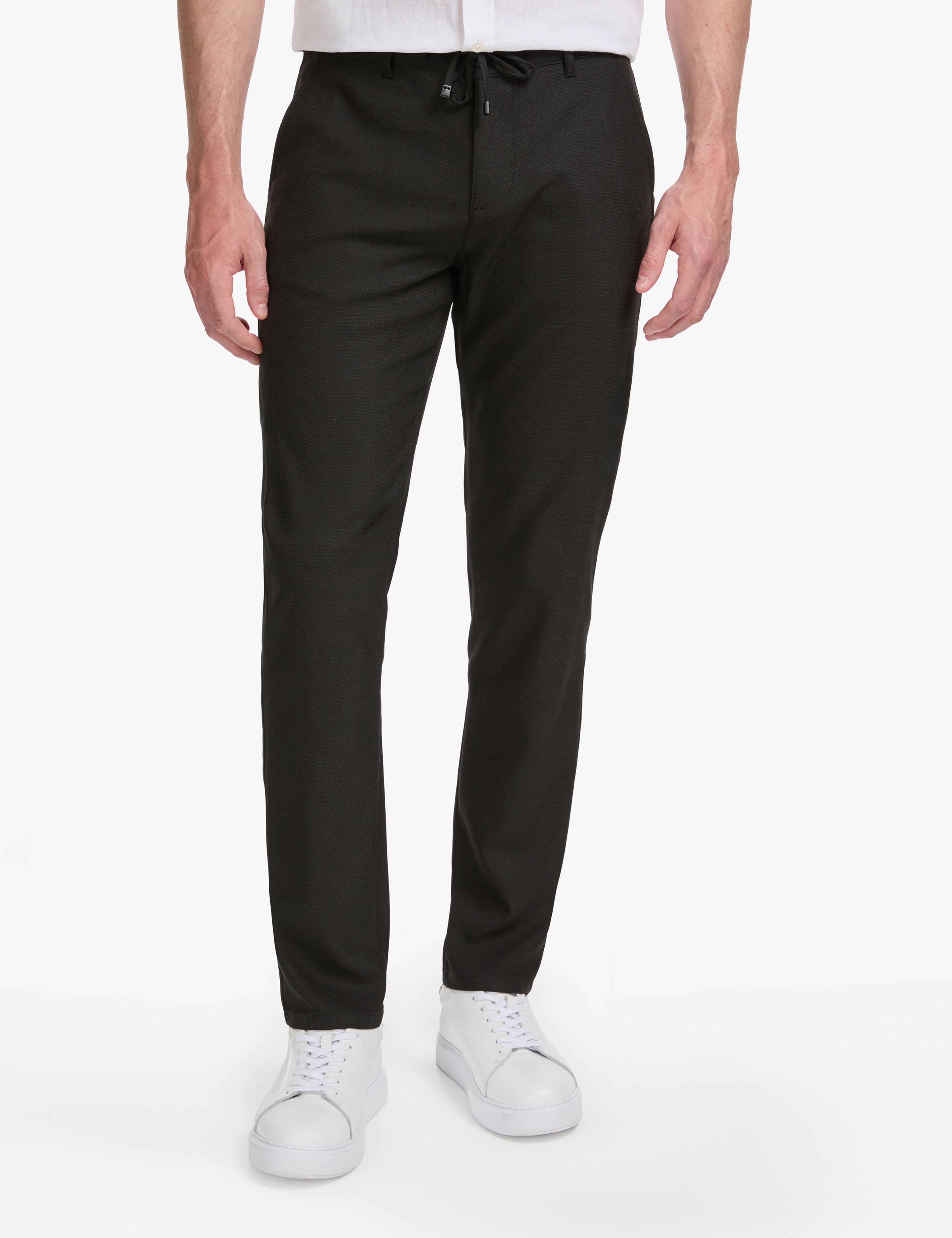 Siyah Slim Fit Beli Kordonlu Kanvas Pantolon