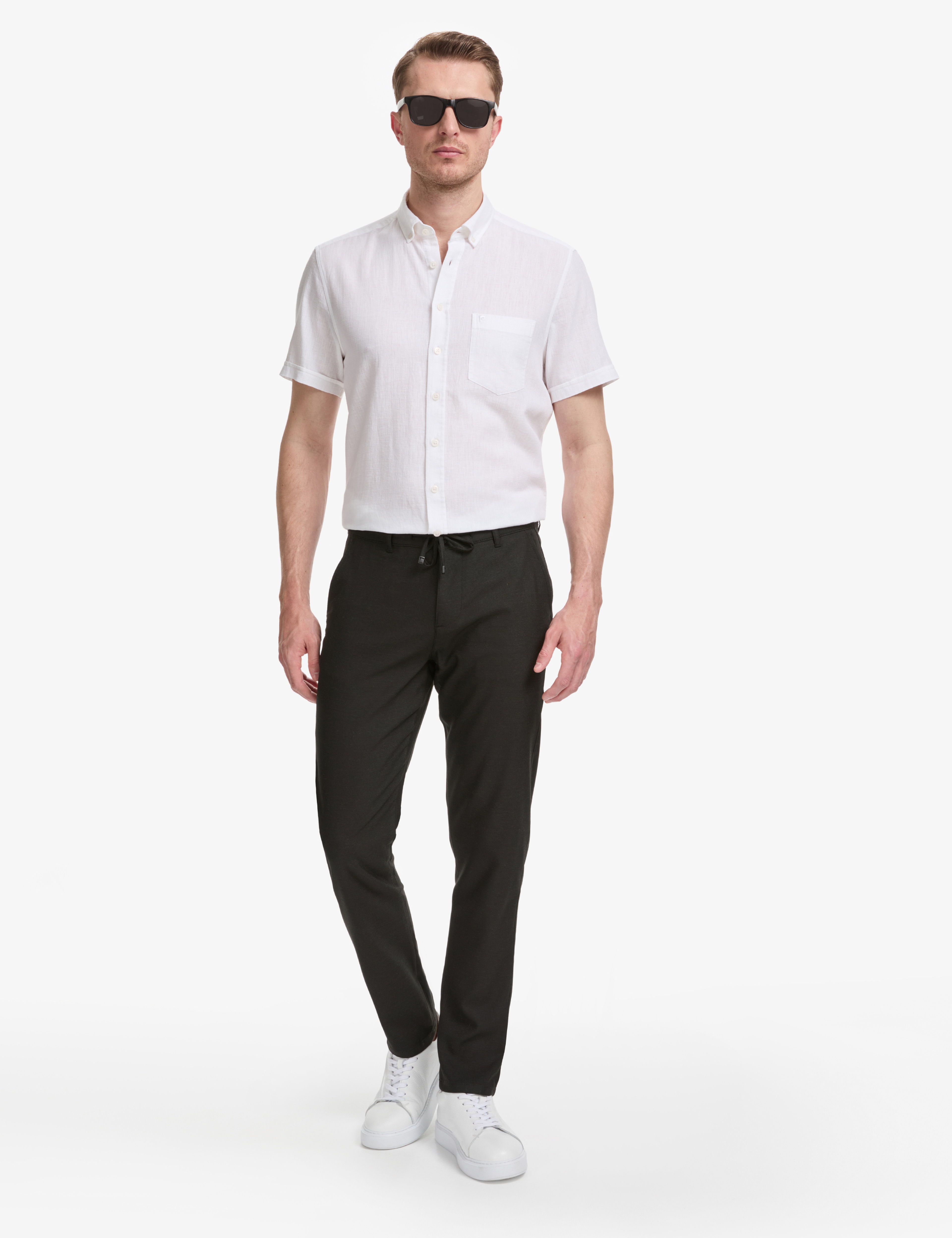 Siyah Slim Fit Beli Kordonlu Kanvas Pantolon - Image 1