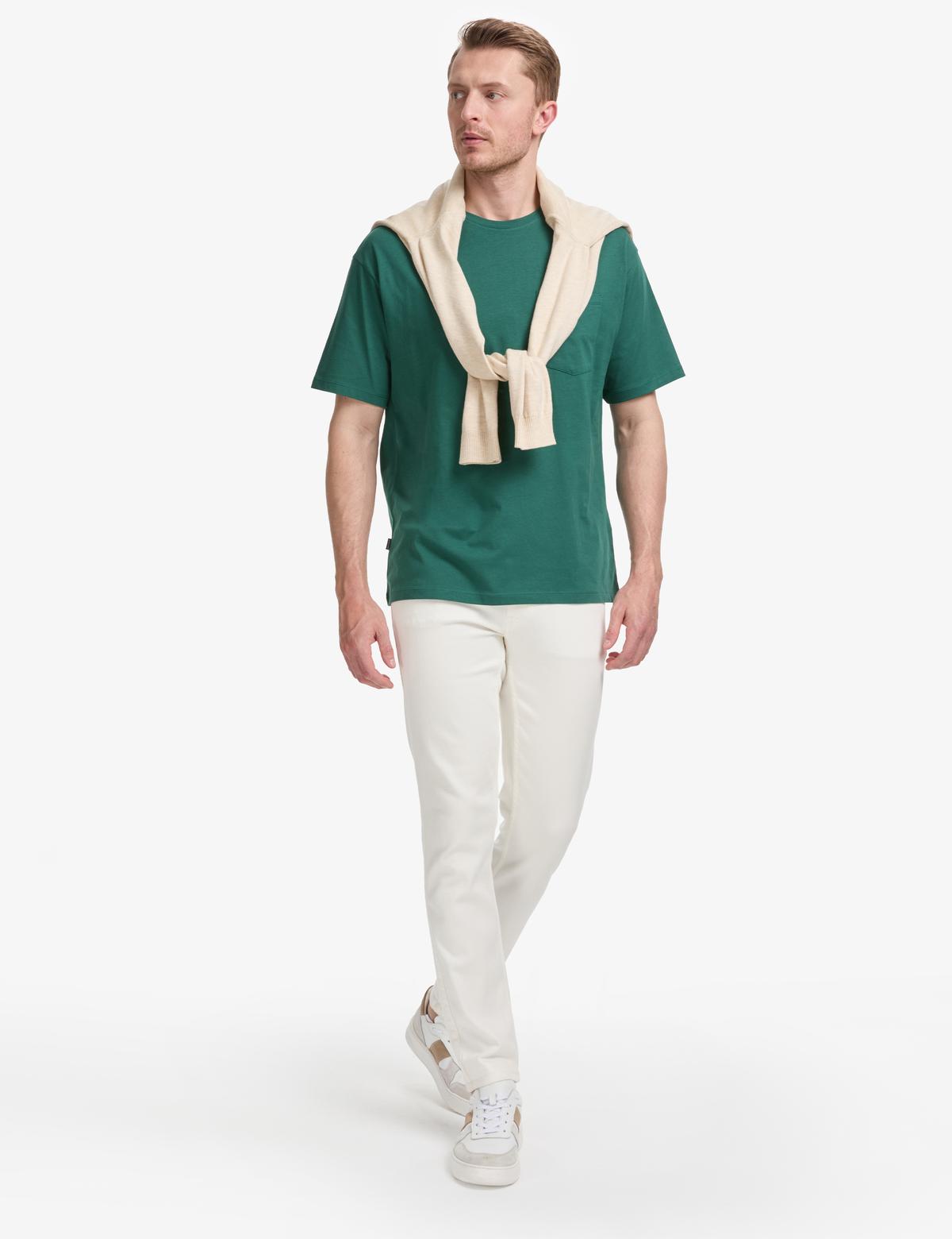 Koyu Yeşil Comfort Fit %100 Pamuk Bisiklet Yaka Basic Tişört - 50325300078