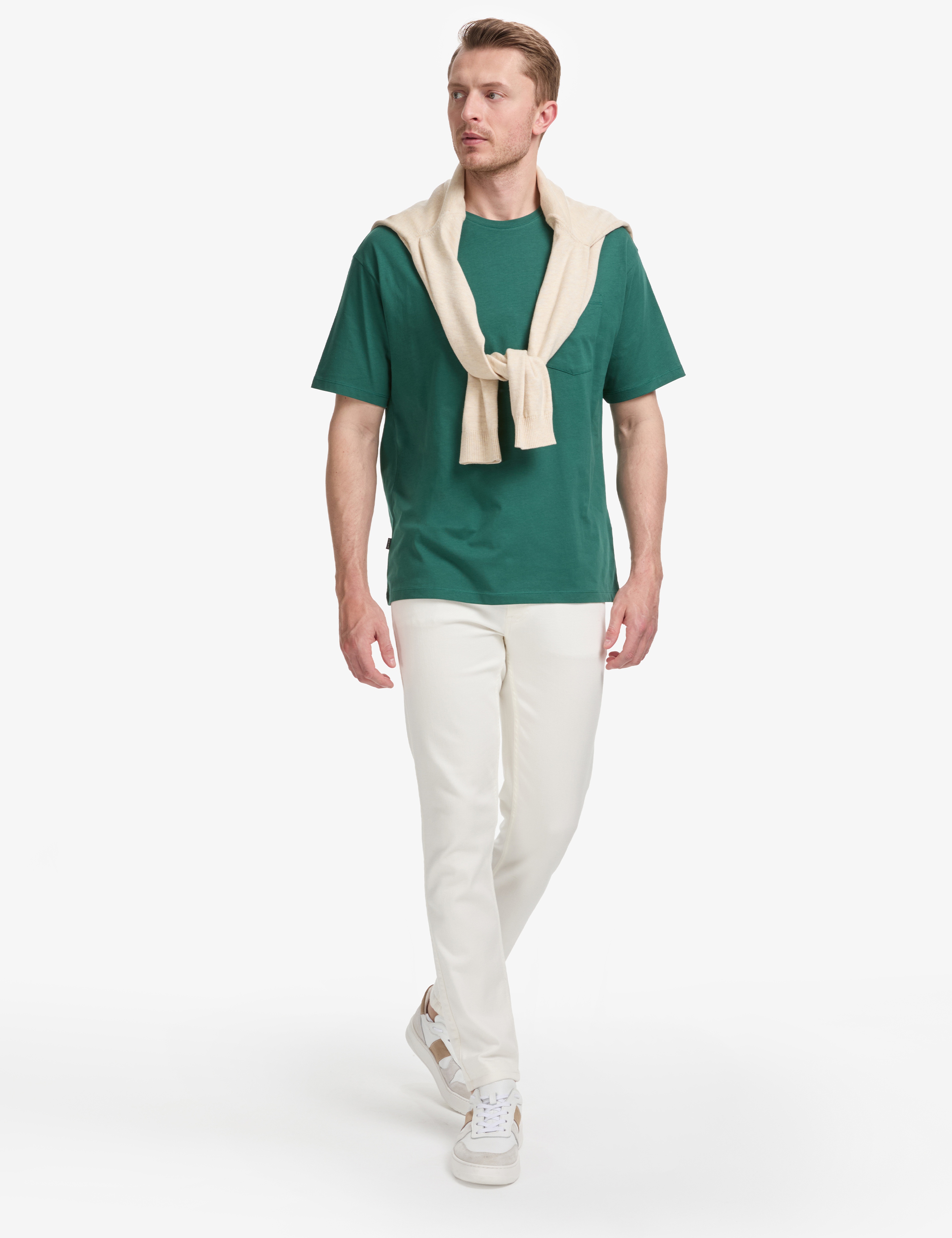 Koyu Yeşil Comfort Fit %100 Pamuk Bisiklet Yaka Basic Tişört