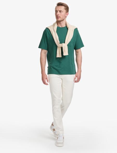 Koyu Yeşil Comfort Fit %100 Pamuk Bisiklet Yaka Basic Tişört - 50325300078