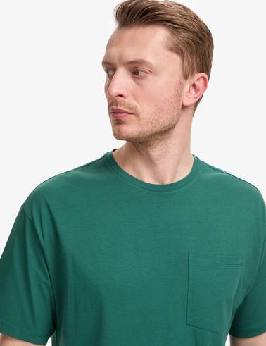 Koyu Yeşil Comfort Fit %100 Pamuk Bisiklet Yaka Basic Tişört