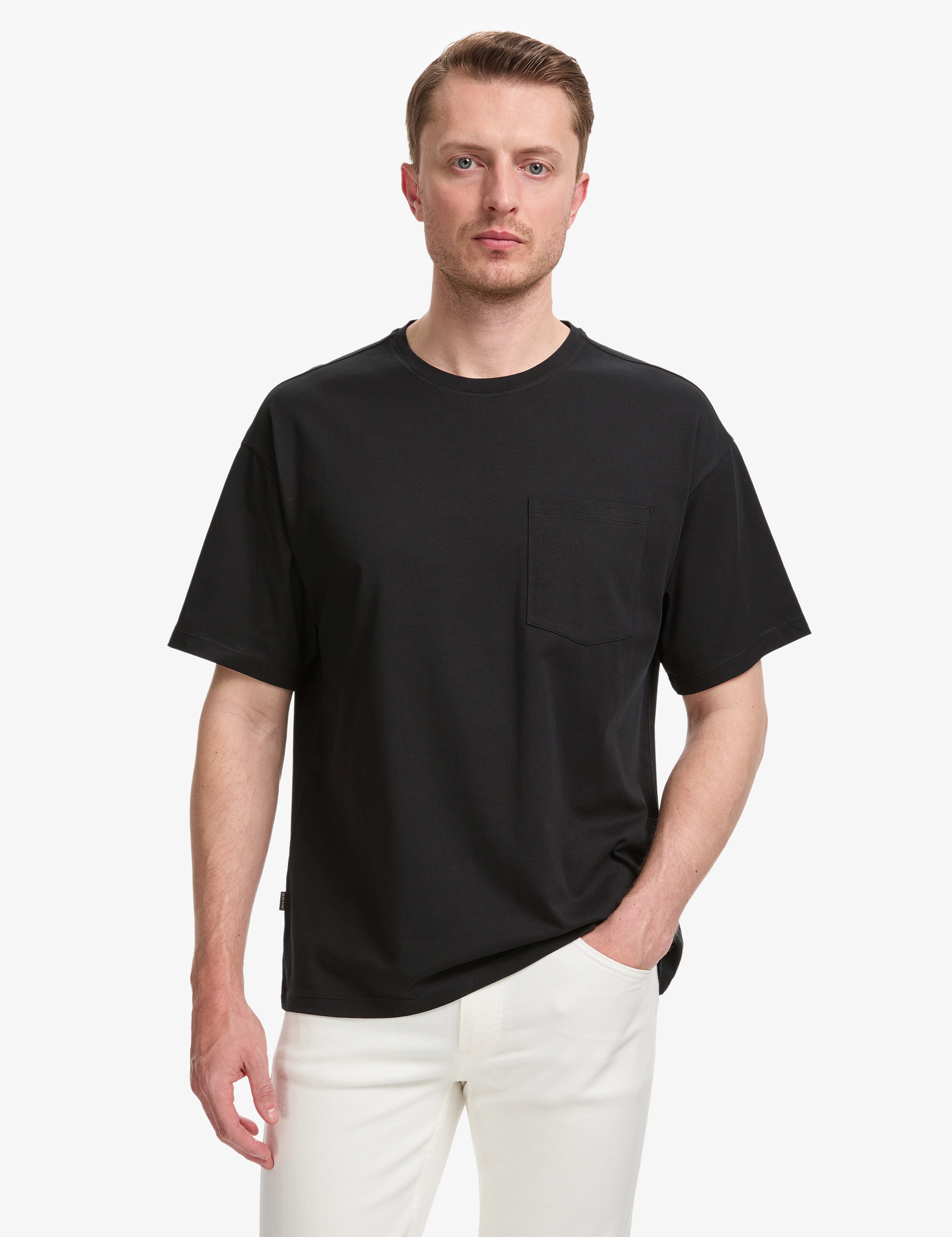 Siyah Comfort Fit %100 Pamuk Bisiklet Yaka Basic Tişört - Image 1