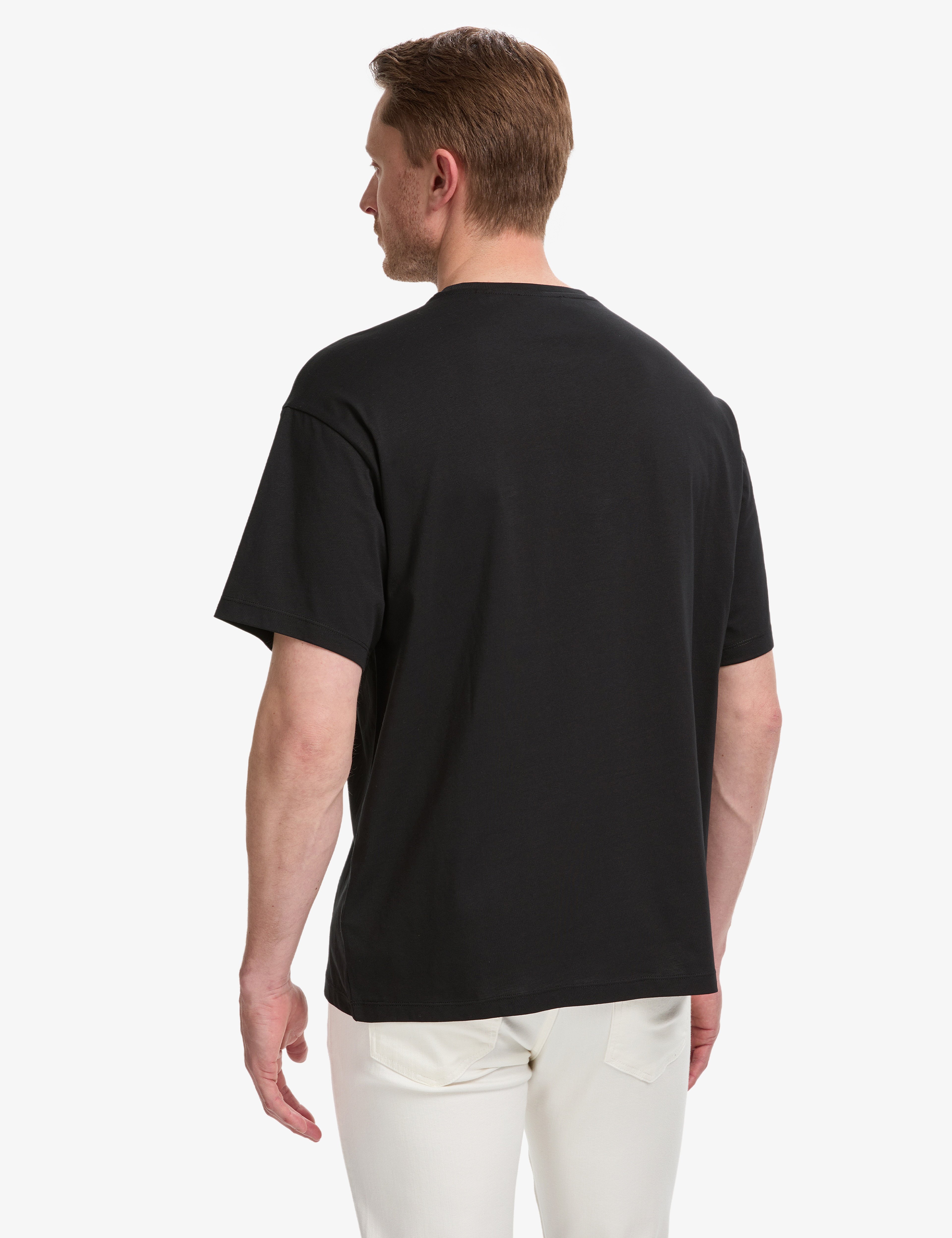 Siyah Comfort Fit %100 Pamuk Bisiklet Yaka Basic Tişört - Image 5