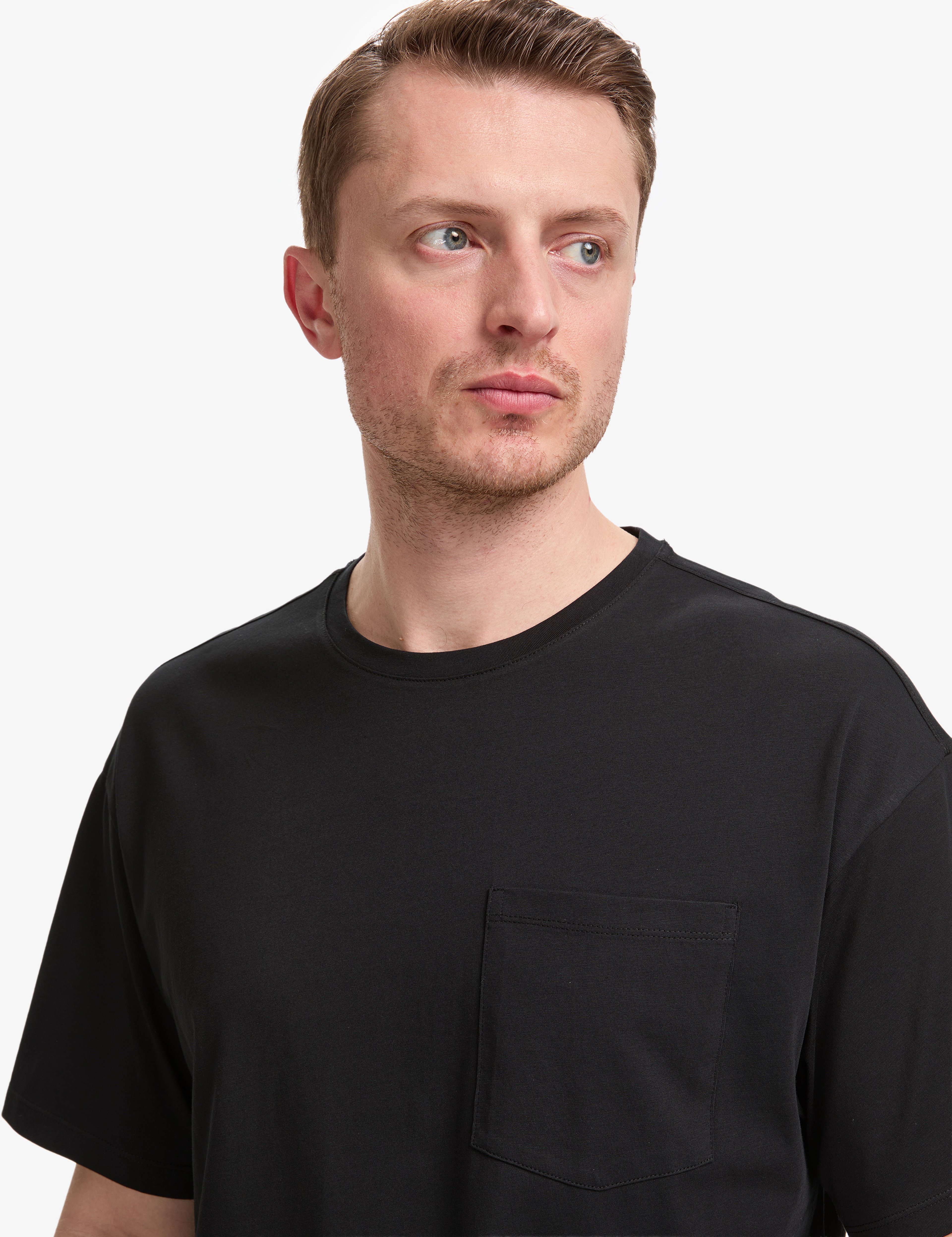 Siyah Comfort Fit %100 Pamuk Bisiklet Yaka Basic Tişört - Image 2