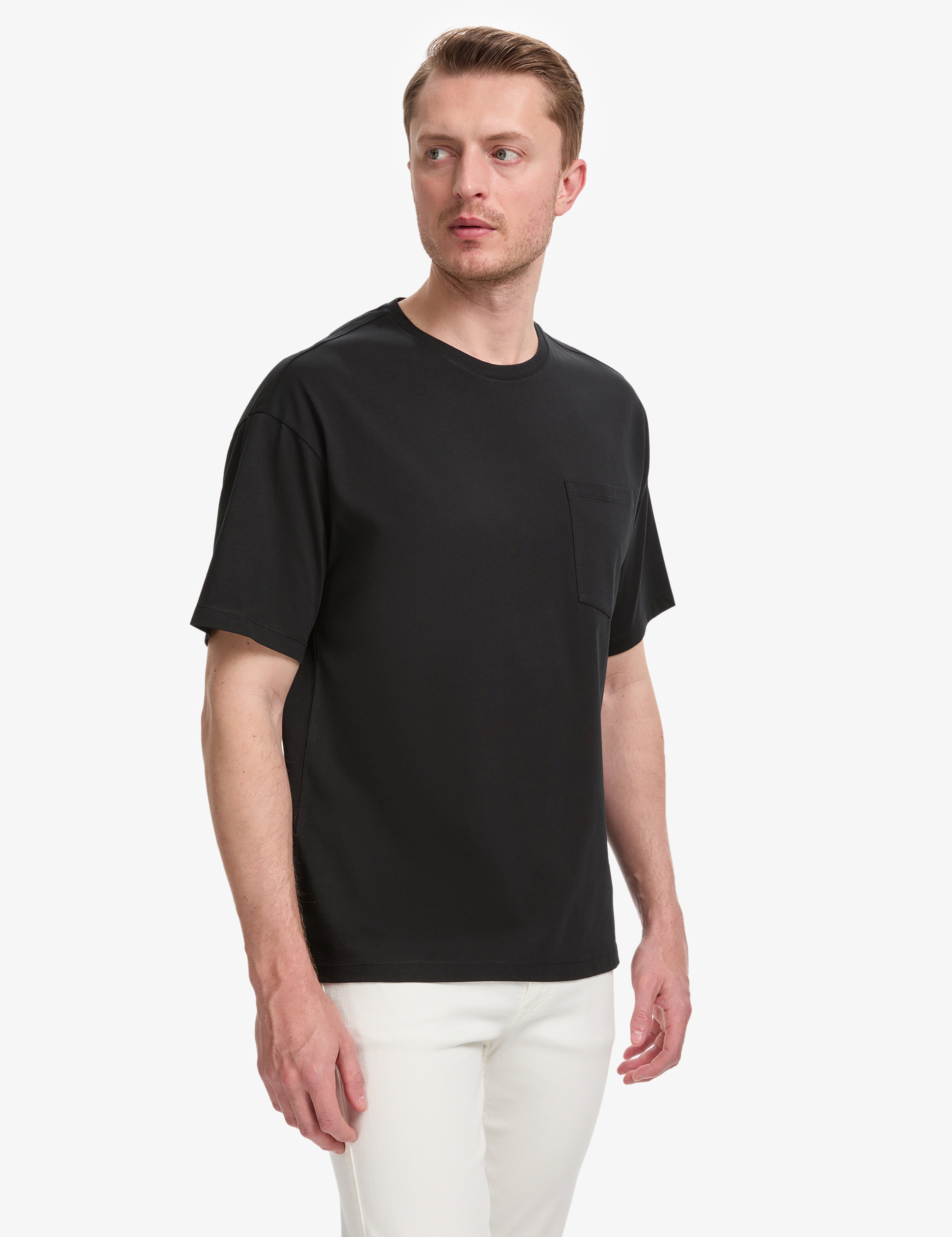 Siyah Comfort Fit %100 Pamuk Bisiklet Yaka Basic Tişört - Image 3