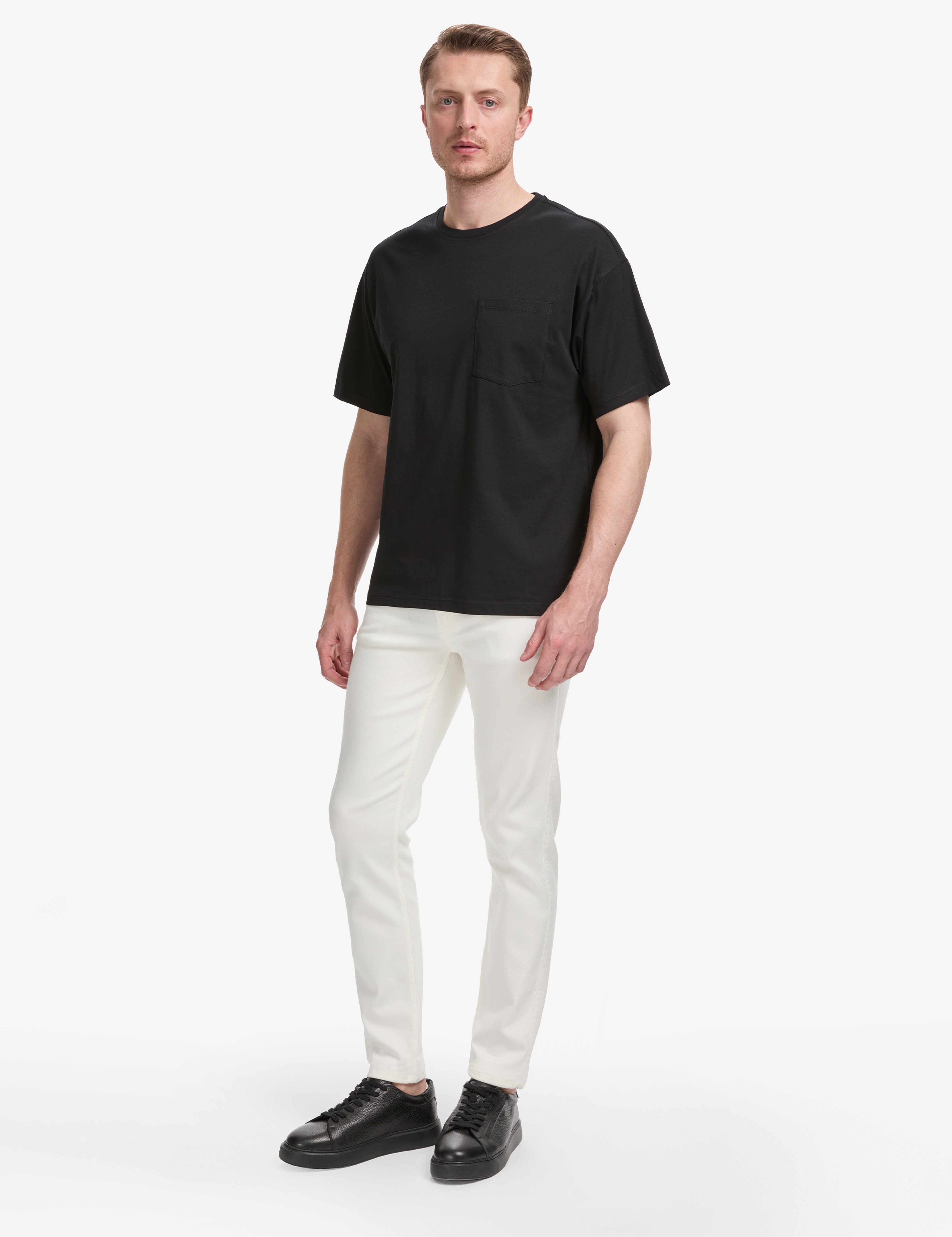 Siyah Comfort Fit %100 Pamuk Bisiklet Yaka Basic Tişört - Image 4