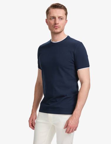 Lacivert Slim Fit %100 Pamuk Bisiklet Yaka Tişört
