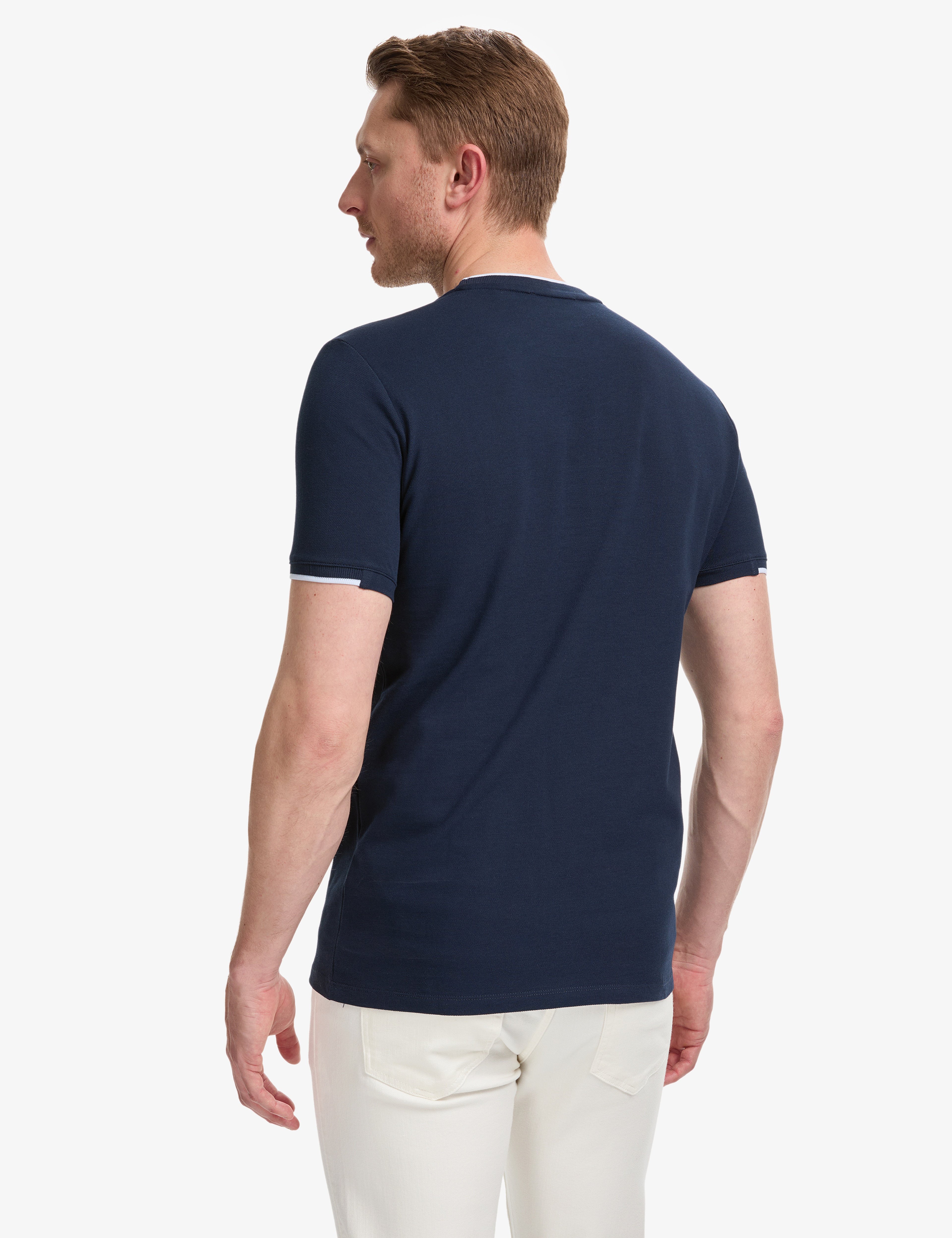 Lacivert Slim Fit %100 Pamuk Bisiklet Yaka Tişört