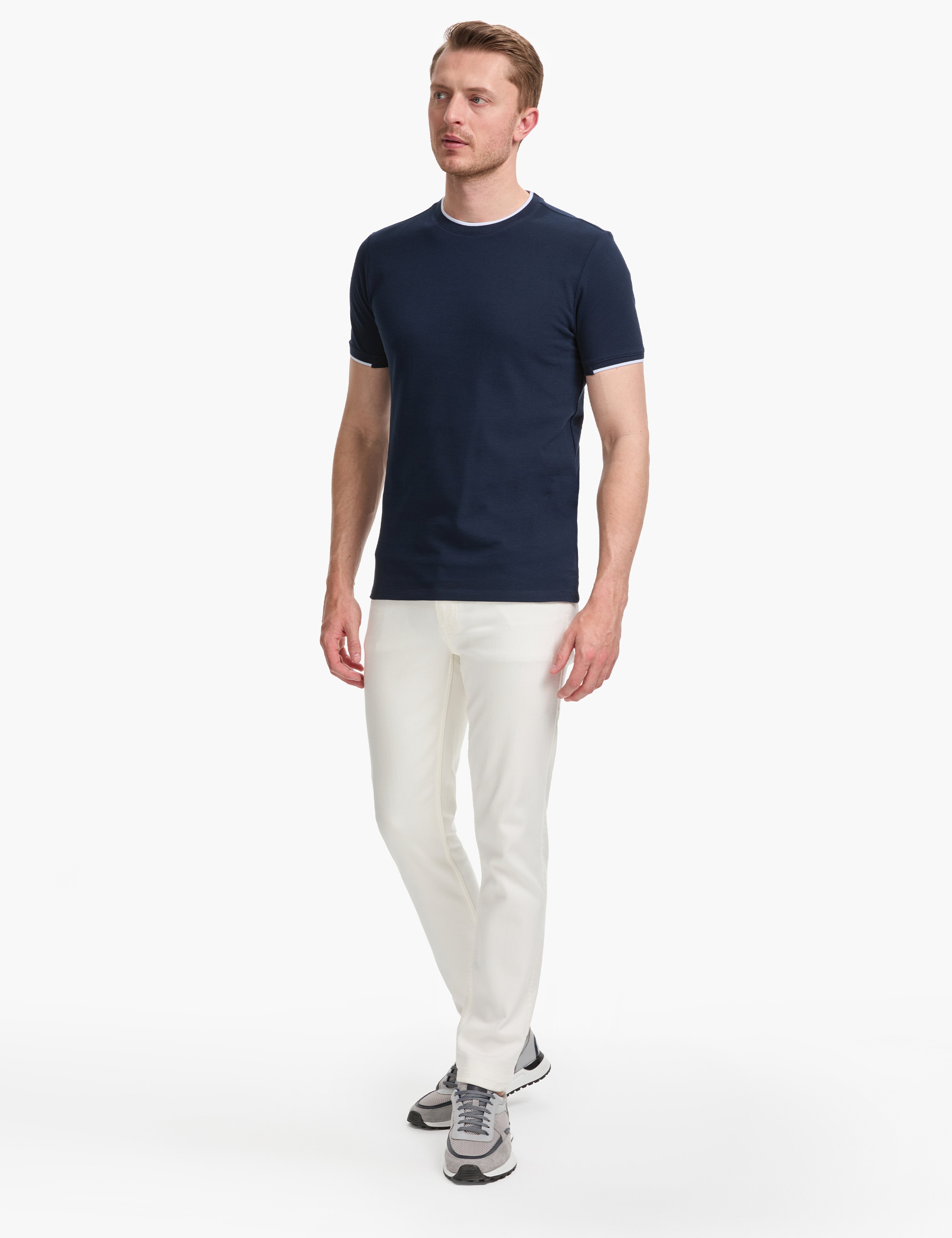 Lacivert Slim Fit %100 Pamuk Bisiklet Yaka Tişört