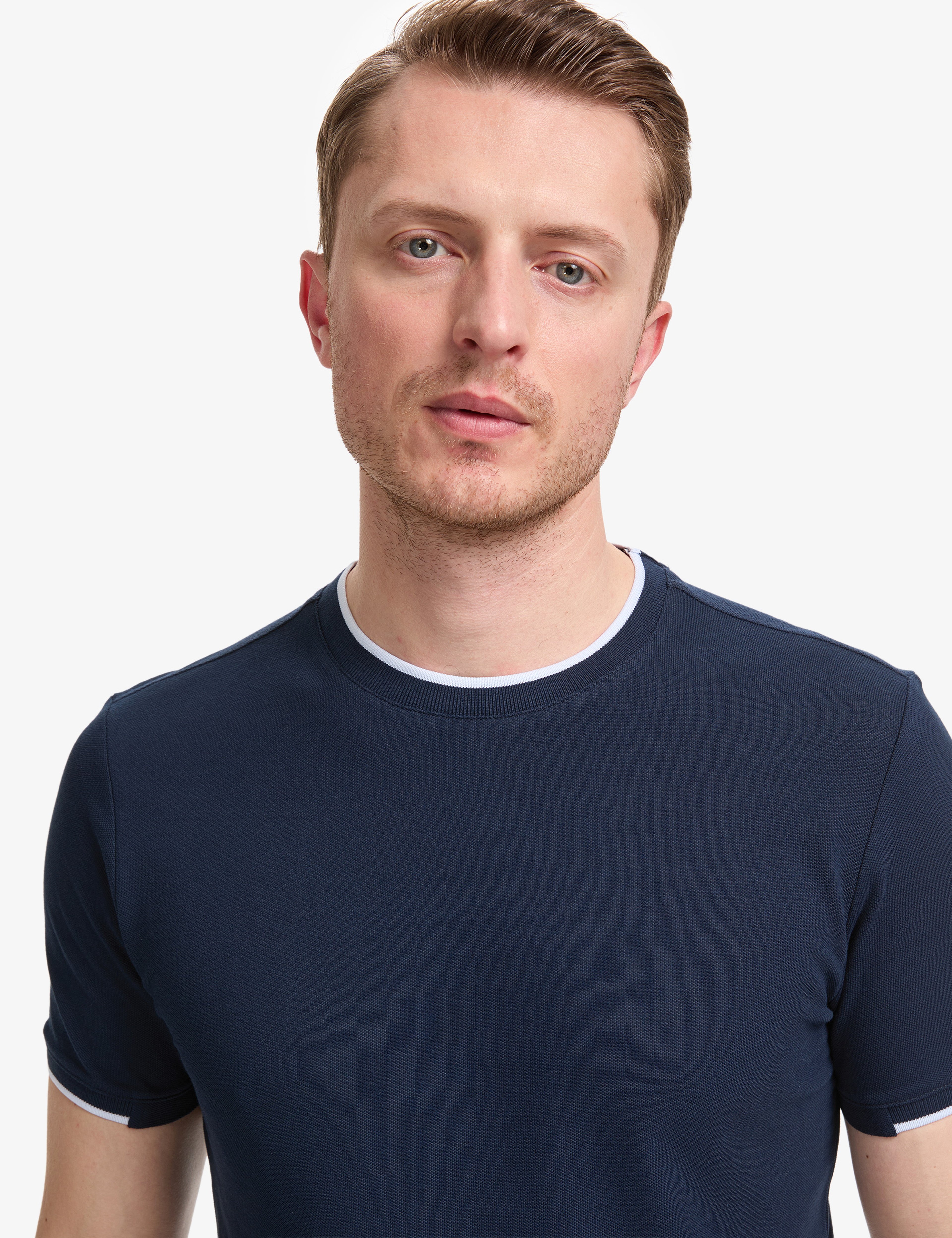 Lacivert Slim Fit %100 Pamuk Bisiklet Yaka Tişört