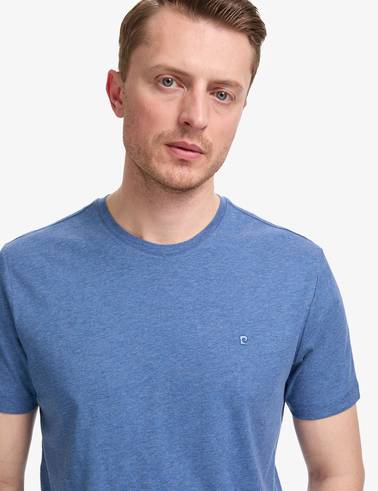 İndigo Melanj Regular Fit %100 Pamuk Bisiklet Yaka Basic Tişört