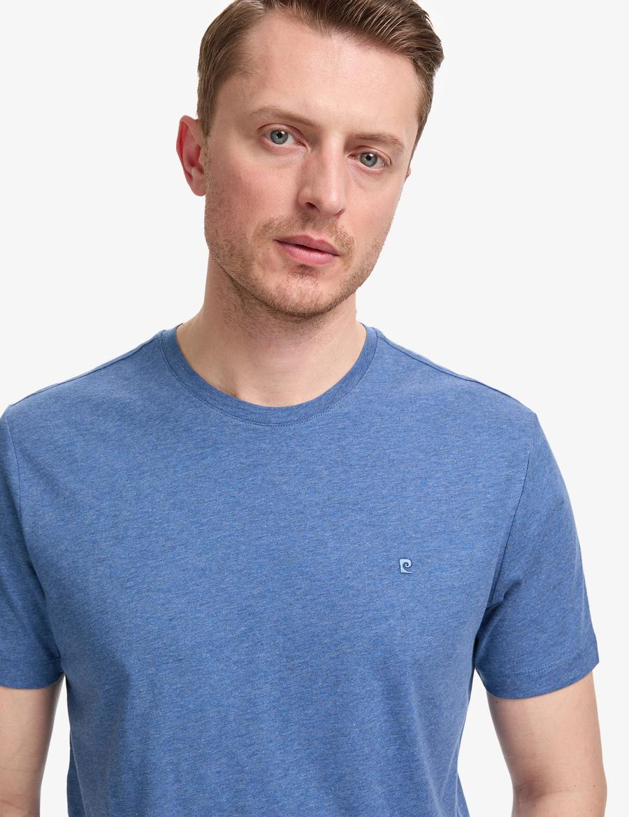 İndigo Melanj Regular Fit %100 Pamuk Bisiklet Yaka Basic Tişört