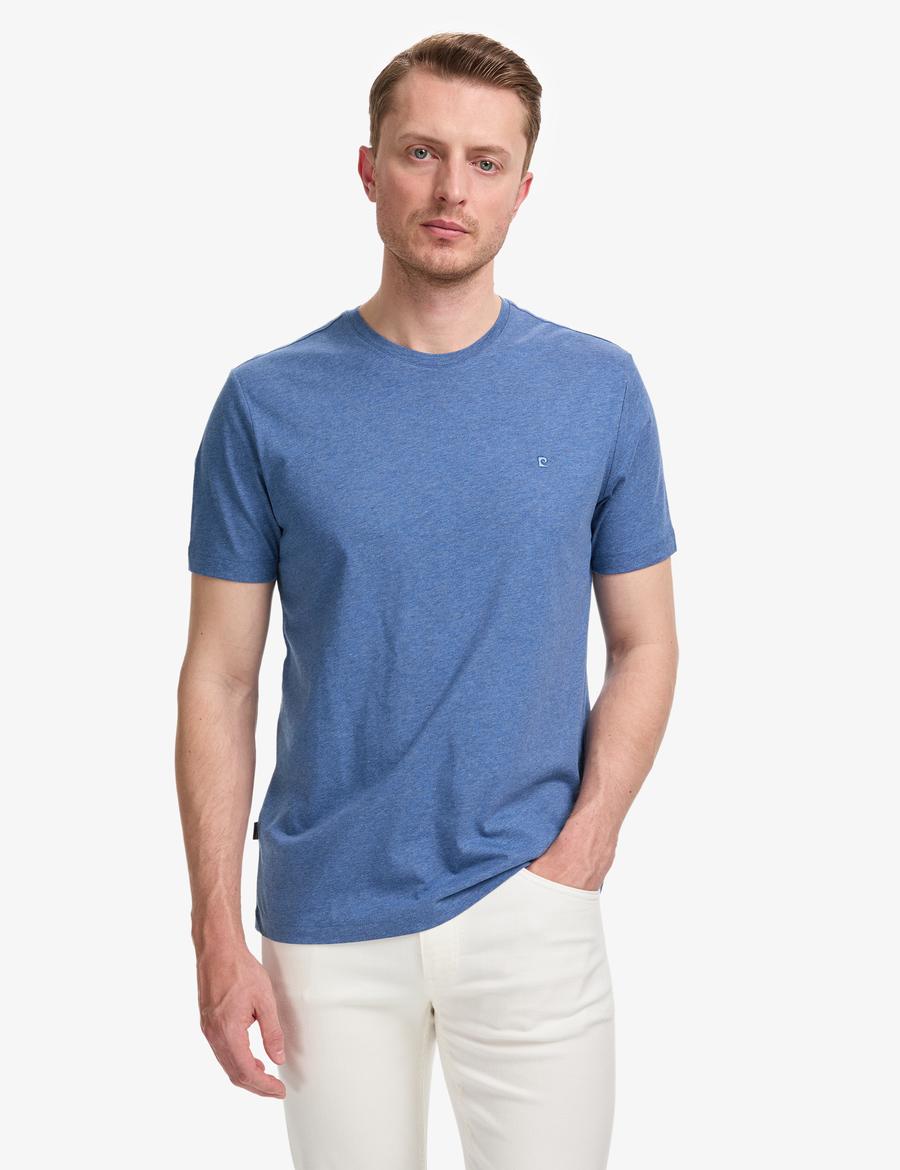 İndigo Melanj Regular Fit %100 Pamuk Bisiklet Yaka Basic Tişört