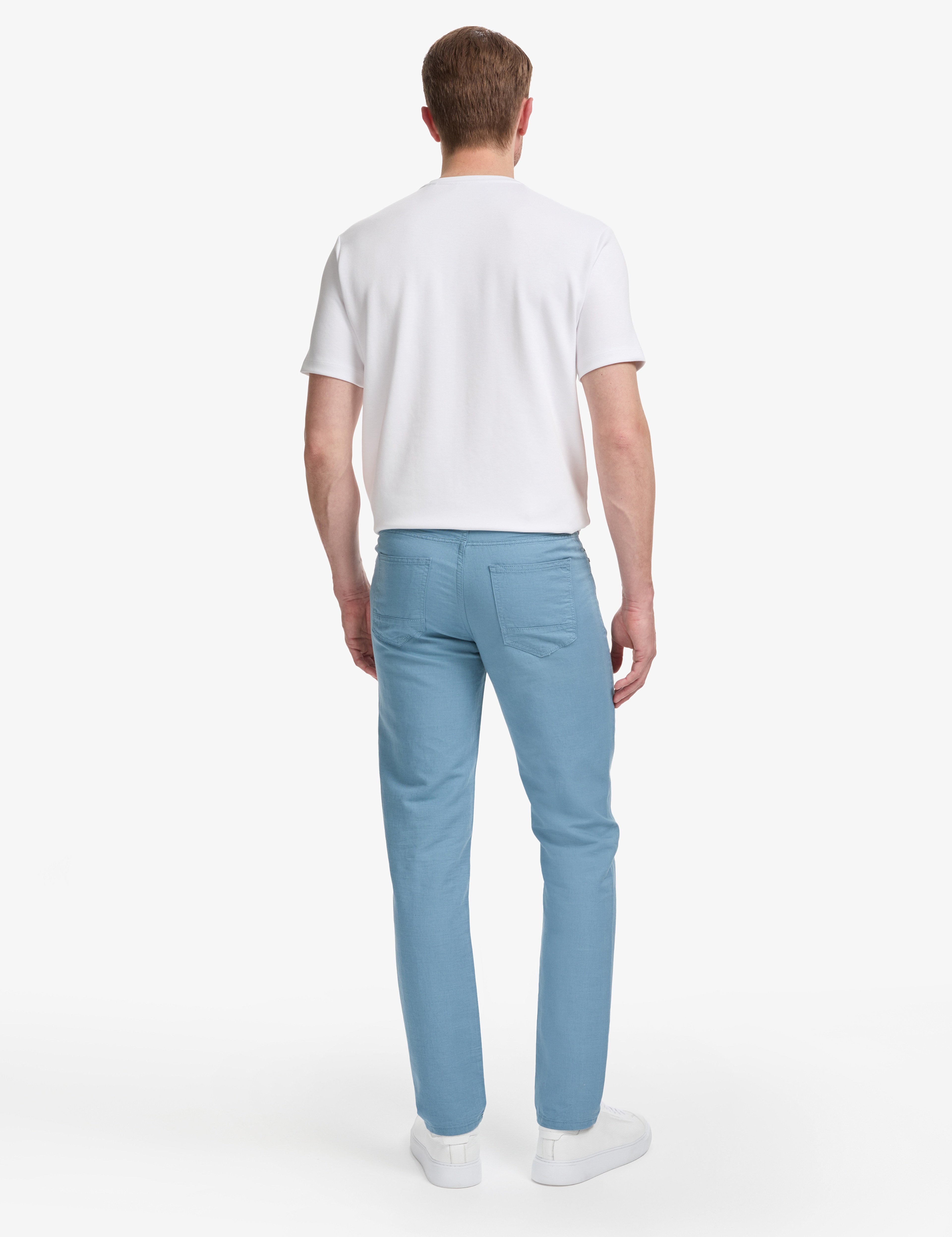 Koyu Mavi Slim Fit Keten Karışımlı Kanvas Pantolon - Image 4