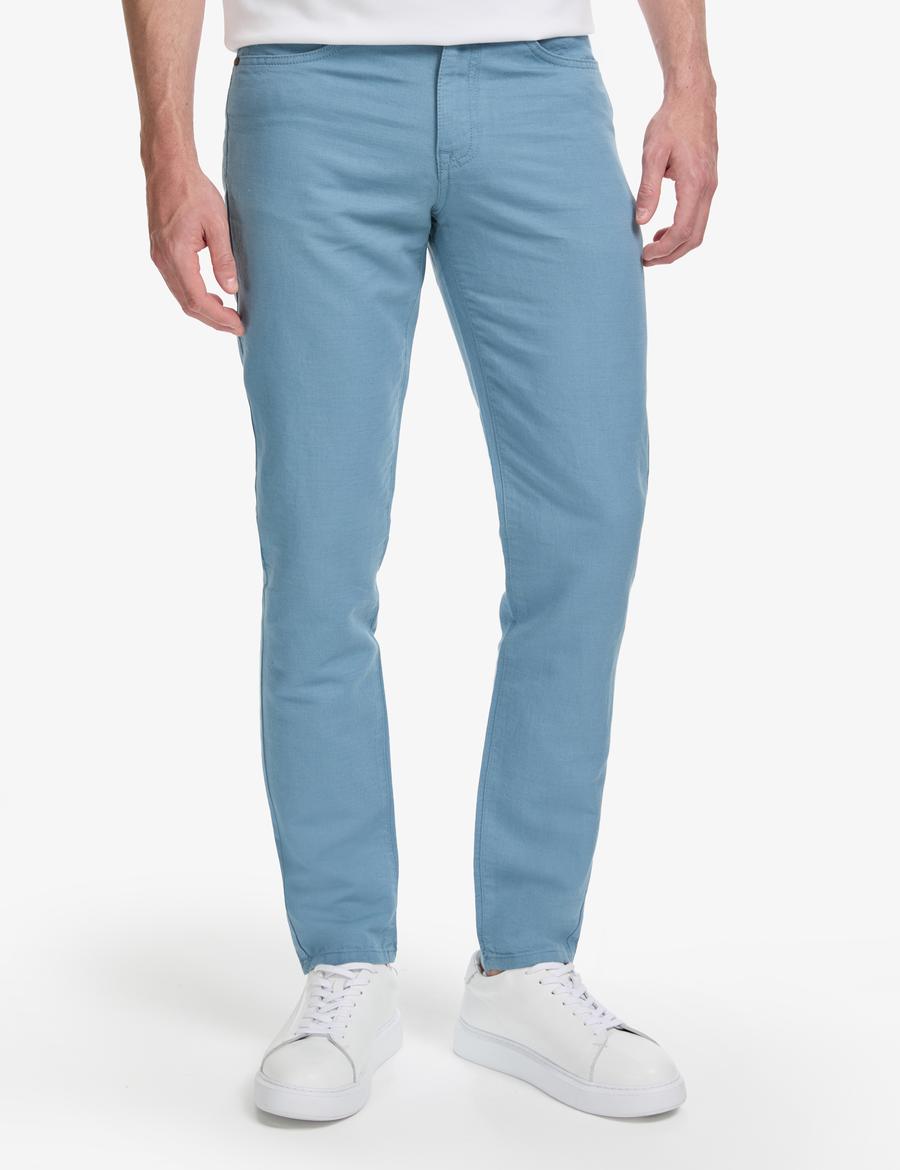 Koyu Mavi Slim Fit Keten Karışımlı Kanvas Pantolon