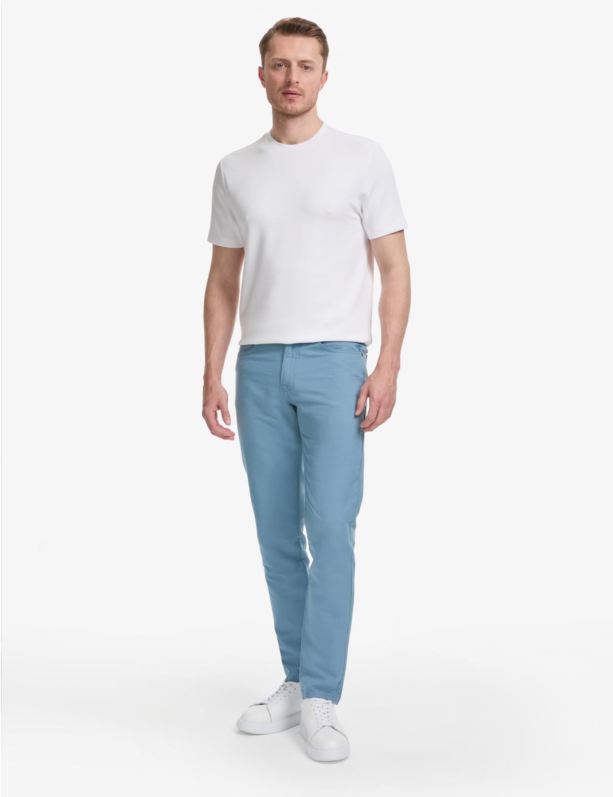 Koyu Mavi Slim Fit Keten Karışımlı Kanvas Pantolon