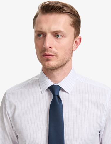 Lacivert Slim Fit Çizgili Uzun Kollu Gömlek