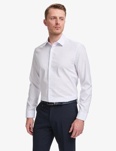 Lacivert Slim Fit Çizgili Uzun Kollu Gömlek