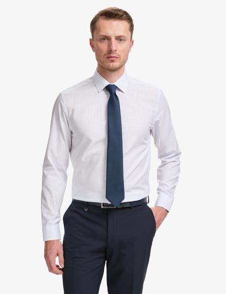 Lacivert Slim Fit Çizgili Uzun Kollu Gömlek - 50307294005