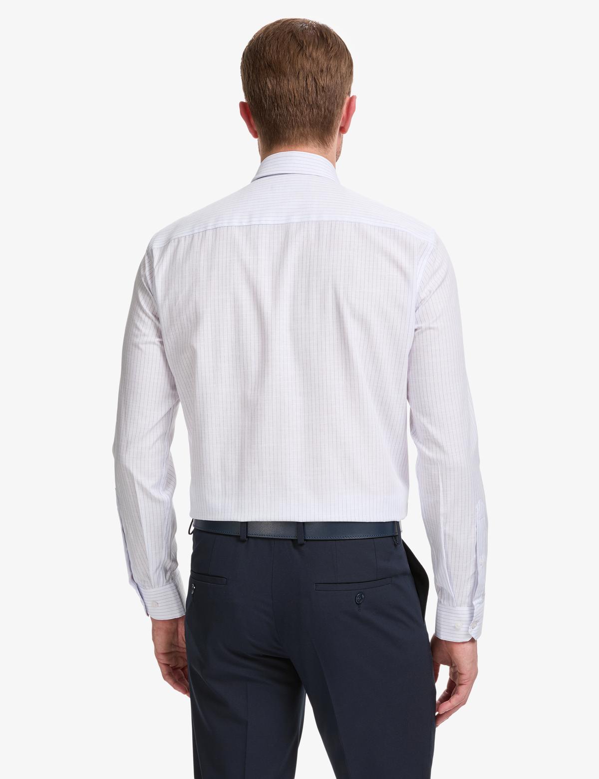 Lacivert Slim Fit Çizgili Uzun Kollu Gömlek - 50307294005