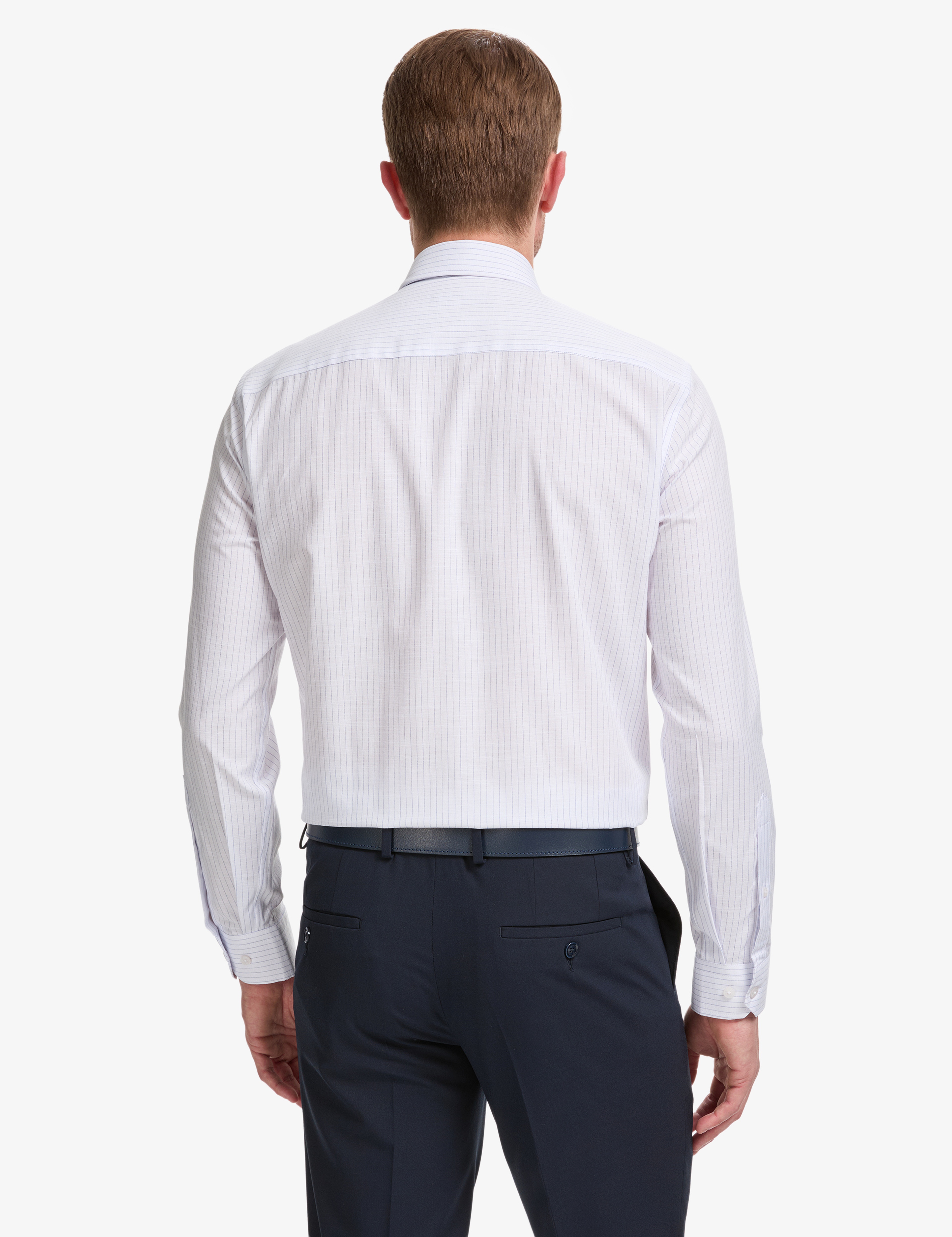 Lacivert Slim Fit Çizgili Uzun Kollu Gömlek - Image 5
