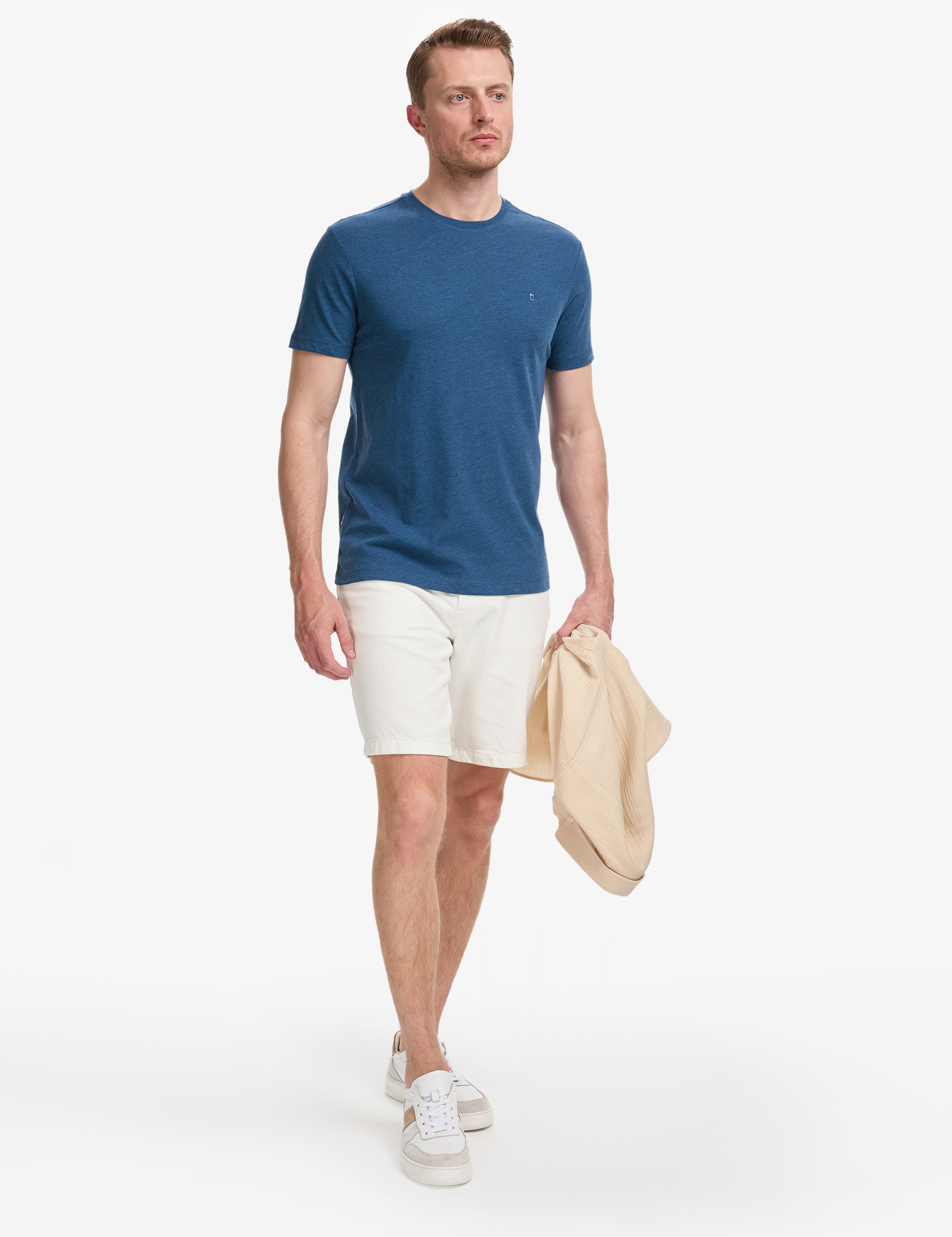 İndigo Melanj Slim Fit Bisiklet Yaka Basic Tişört - Image 4