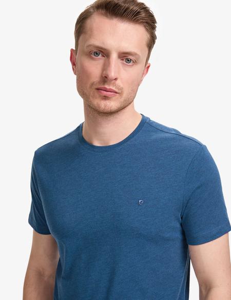 İndigo Melanj Slim Fit %100 Pamuk Bisiklet Yaka Basic Tişört - 50325307122