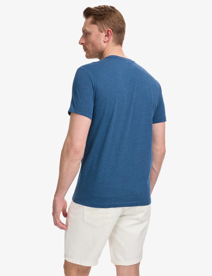 İndigo Melanj Slim Fit %100 Pamuk Bisiklet Yaka Basic Tişört