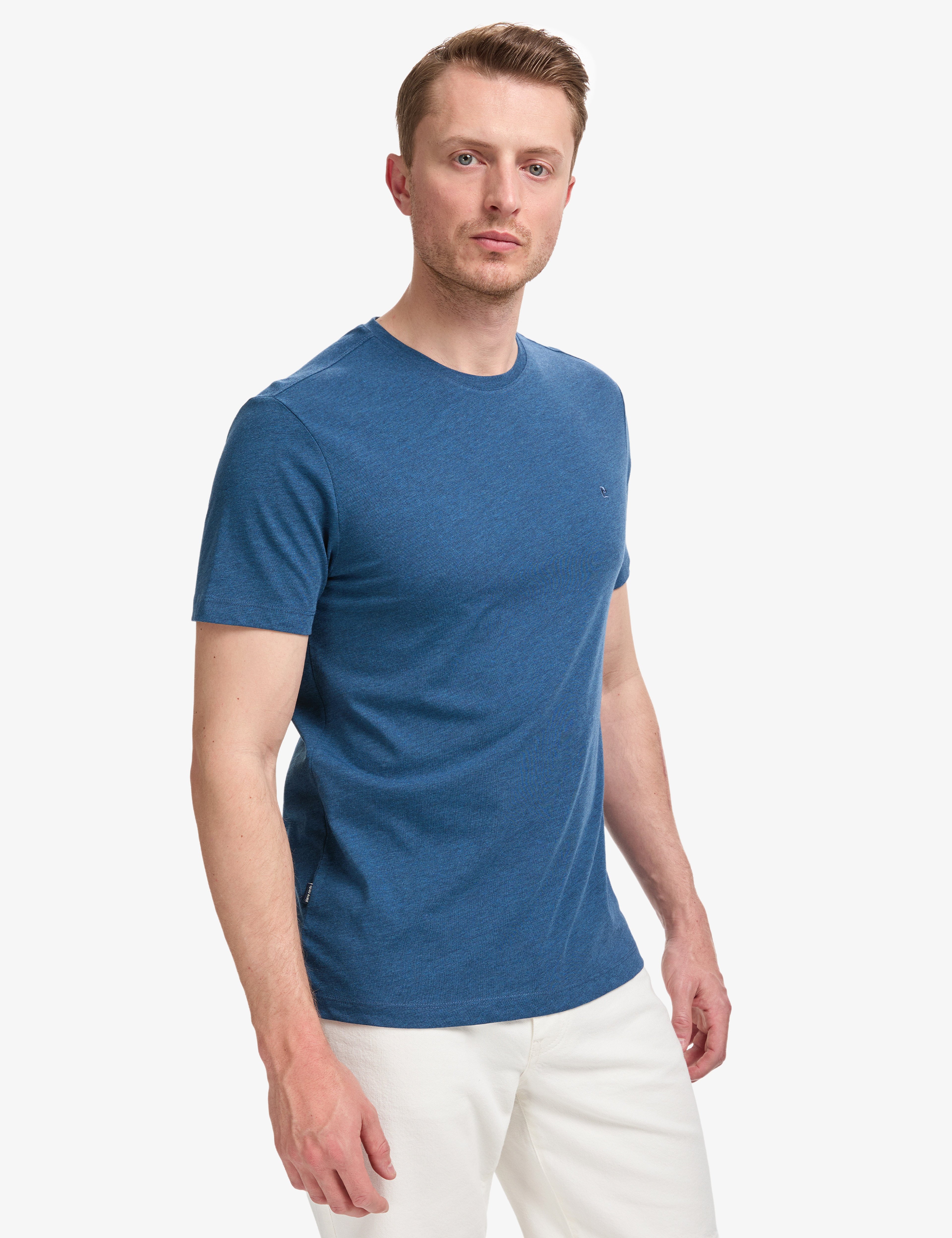 İndigo Melanj Slim Fit Bisiklet Yaka Basic Tişört - Image 1