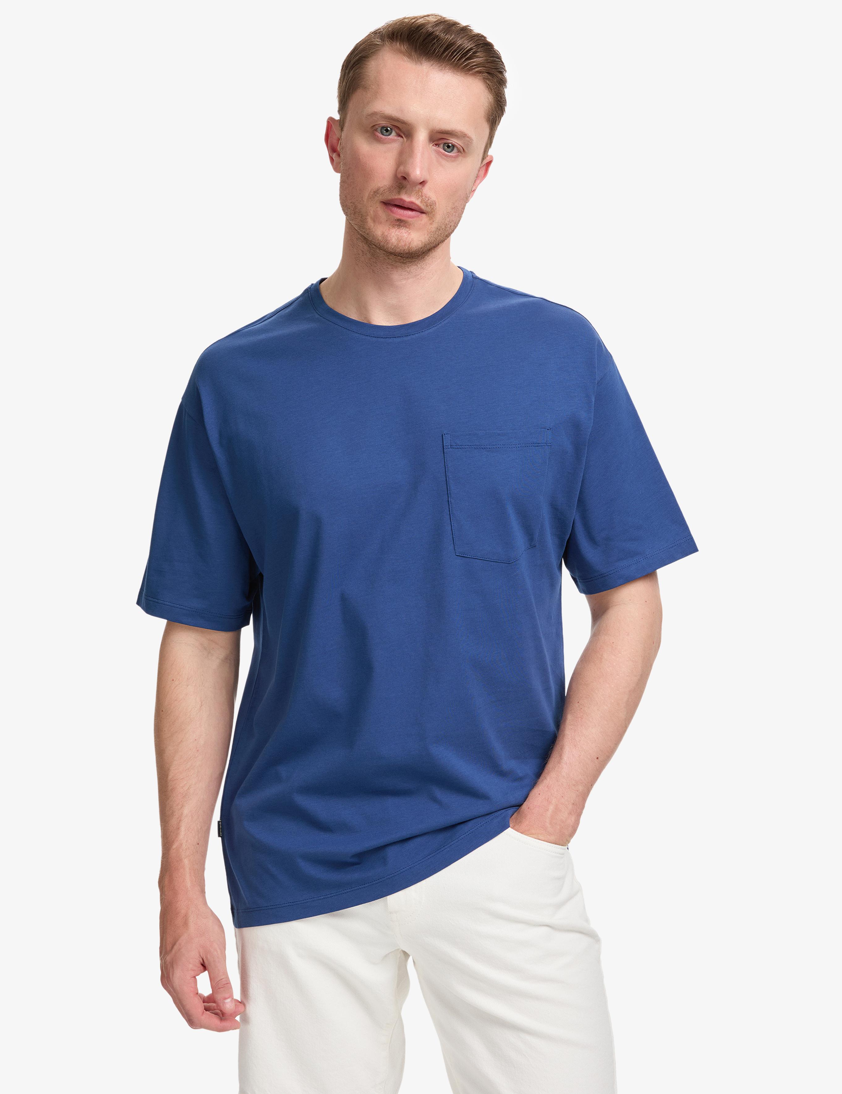 Açık Lacivert Comfort Fit %100 Pamuk Bisiklet Yaka Basic Tişört