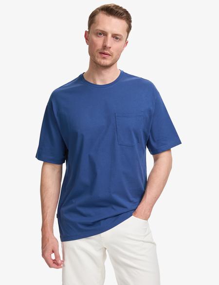 Açık Lacivert Comfort Fit %100 Pamuk Bisiklet Yaka Basic Tişört - 50325300074