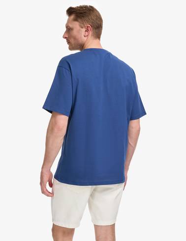 Açık Lacivert Comfort Fit %100 Pamuk Bisiklet Yaka Basic Tişört