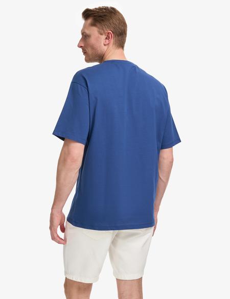 Açık Lacivert Comfort Fit %100 Pamuk Bisiklet Yaka Basic Tişört - 50325300074