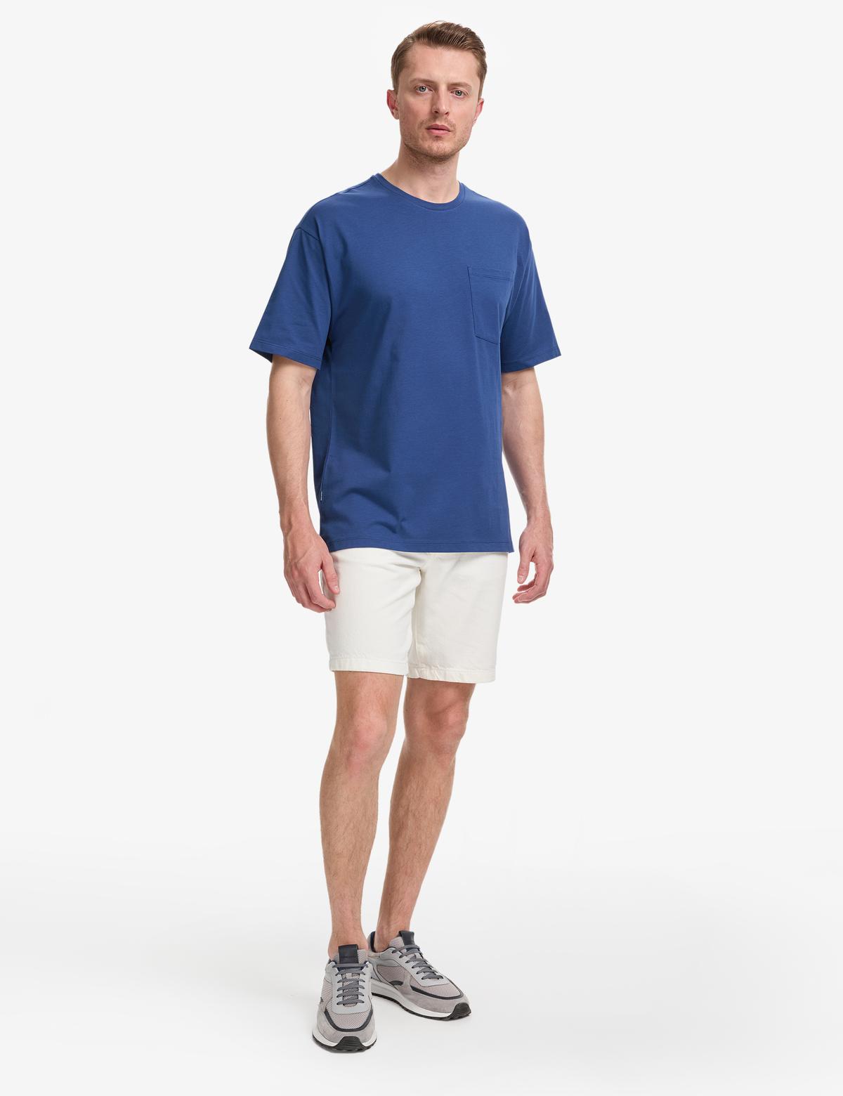 Açık Lacivert Comfort Fit %100 Pamuk Bisiklet Yaka Basic Tişört - 50325300074