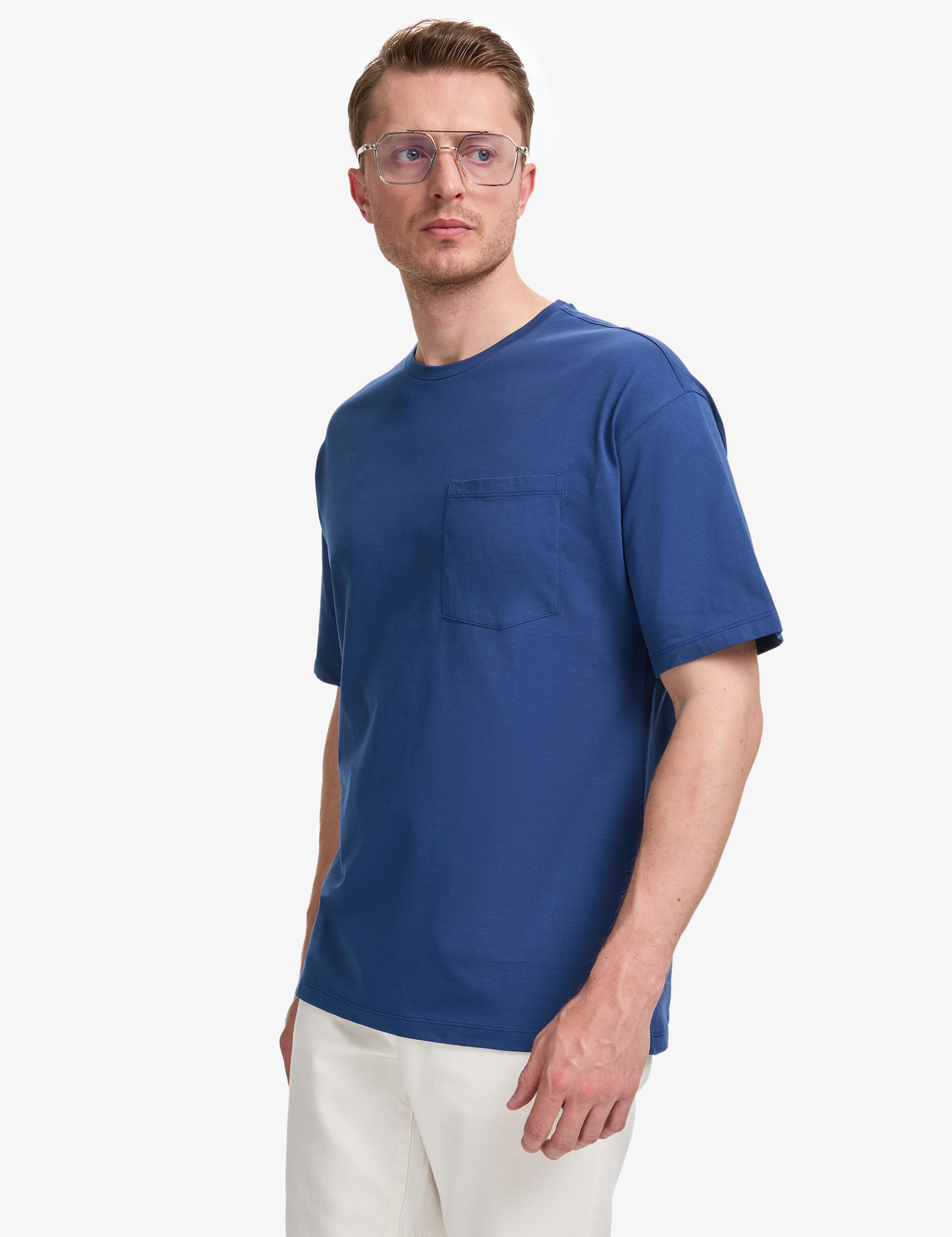 Açık Lacivert Comfort Fit %100 Pamuk Bisiklet Yaka Basic Tişört - Image 3